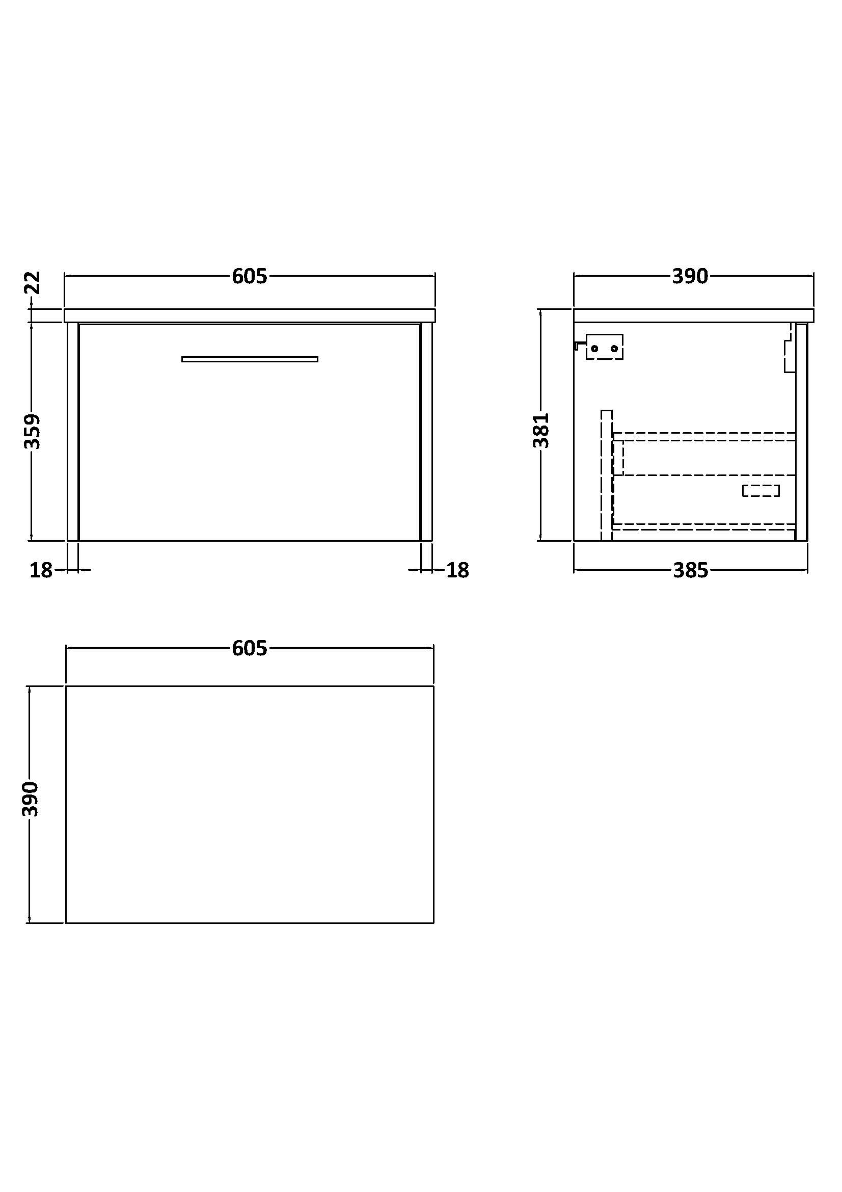 Hudson Reed 600mm Wall Hung Single Drawer Vanity & Laminate Top JNU1822LSB - Image 2
