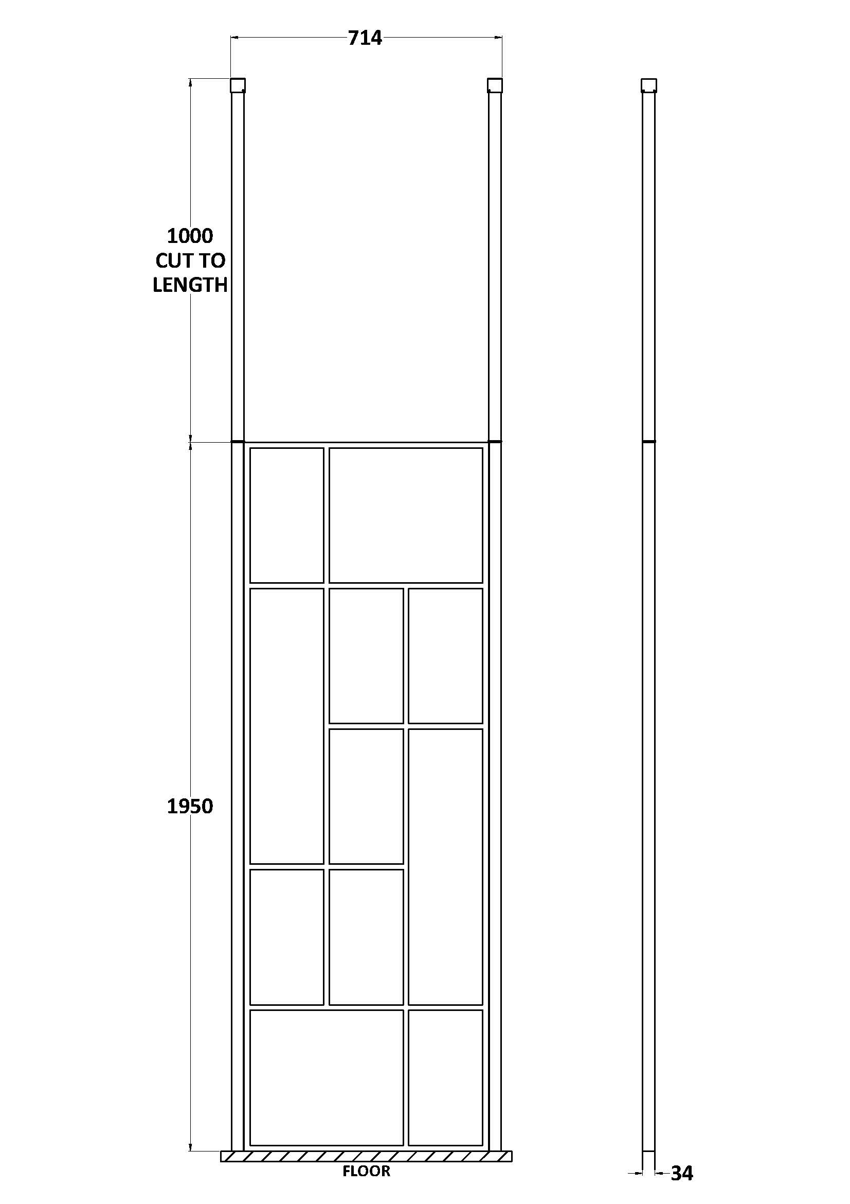 Hudson Reed 700mm Abstract Frame Wetroom Screen with Ceiling Posts BFCPB070 - Image 2