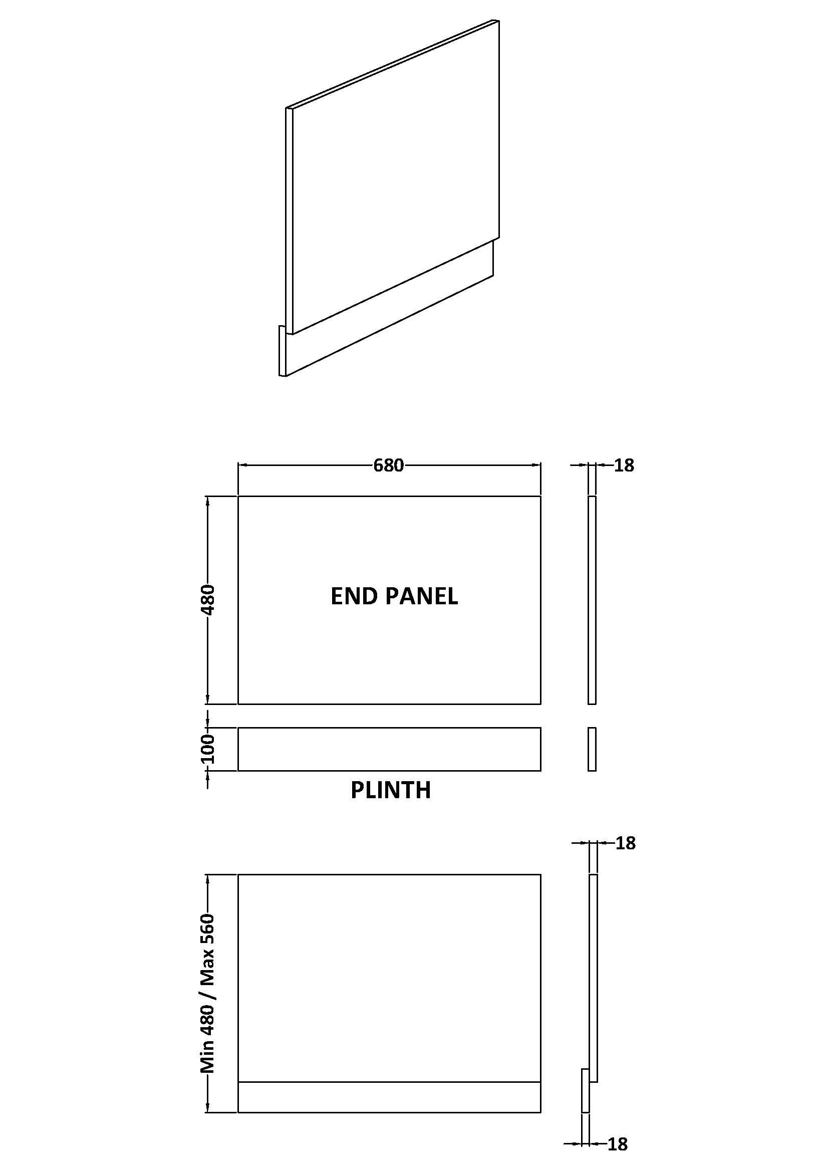 Hudson Reed 700mm Bath End Panel & Plinth MPC1811 - Image 2