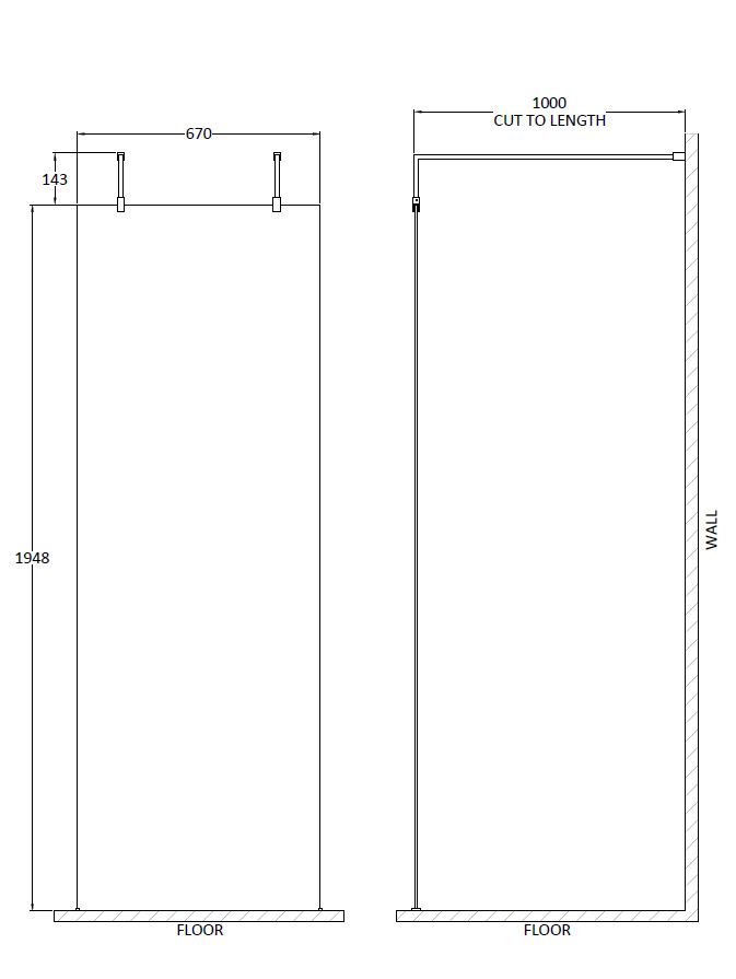 Hudson Reed 700mm Wetroom Screen With Arms and Feet BBPAF070 - Image 2