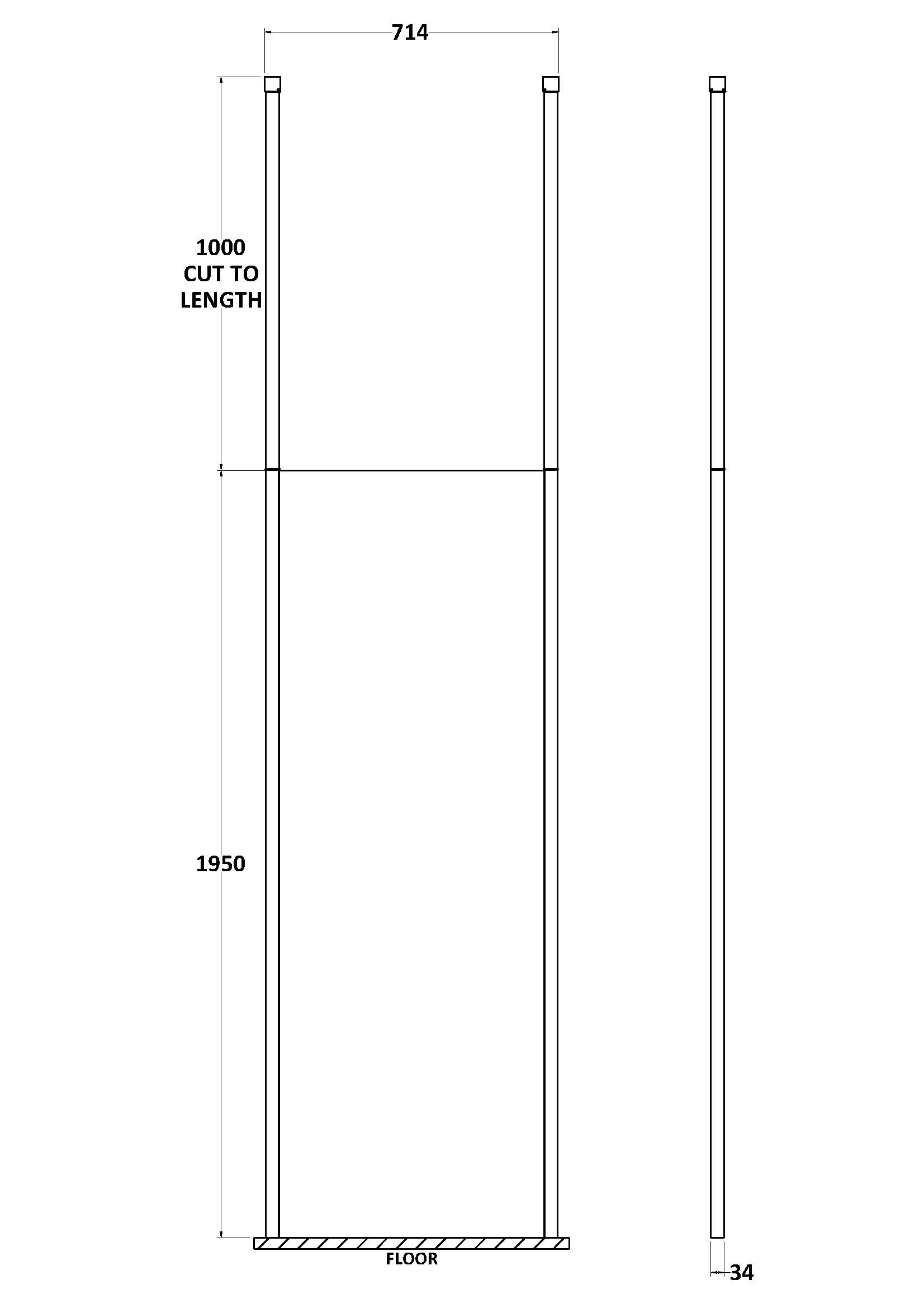 Hudson Reed 700mm Wetroom Screen with Ceiling Posts BGPCP070 - Image 2