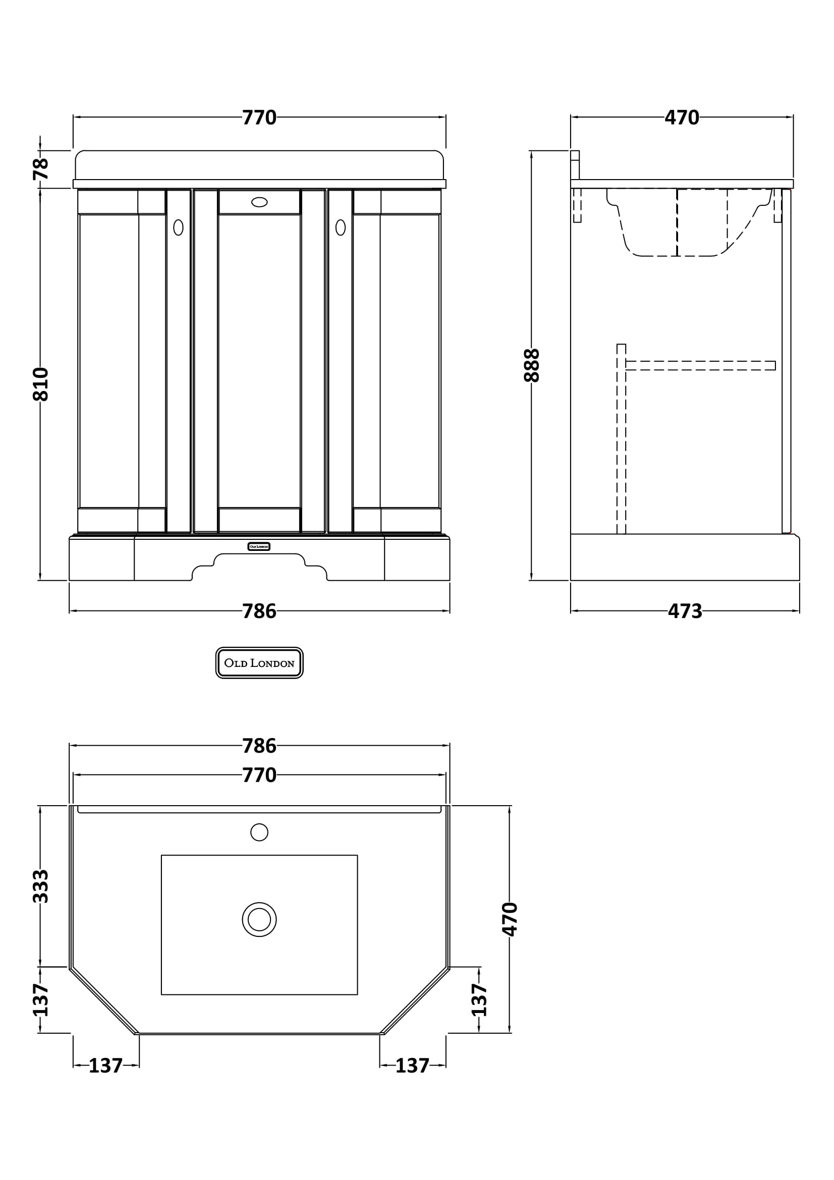 Hudson Reed 750mm 3-Door Angled Unit & Marble Top 1TH LOF817 - Image 2