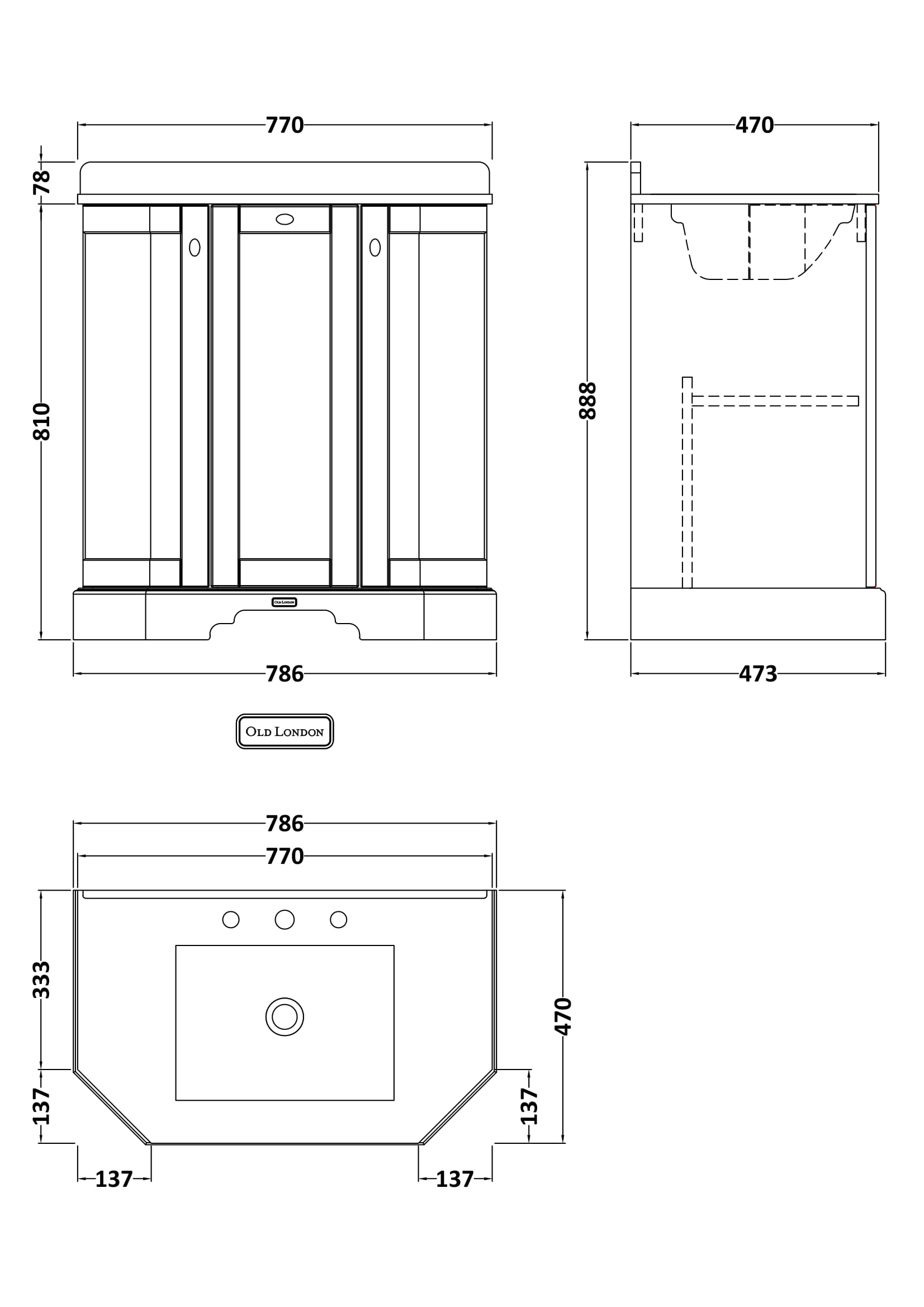 Hudson Reed 750mm 3-Door Angled Unit & Marble Top 3TH LOF215 - Image 2