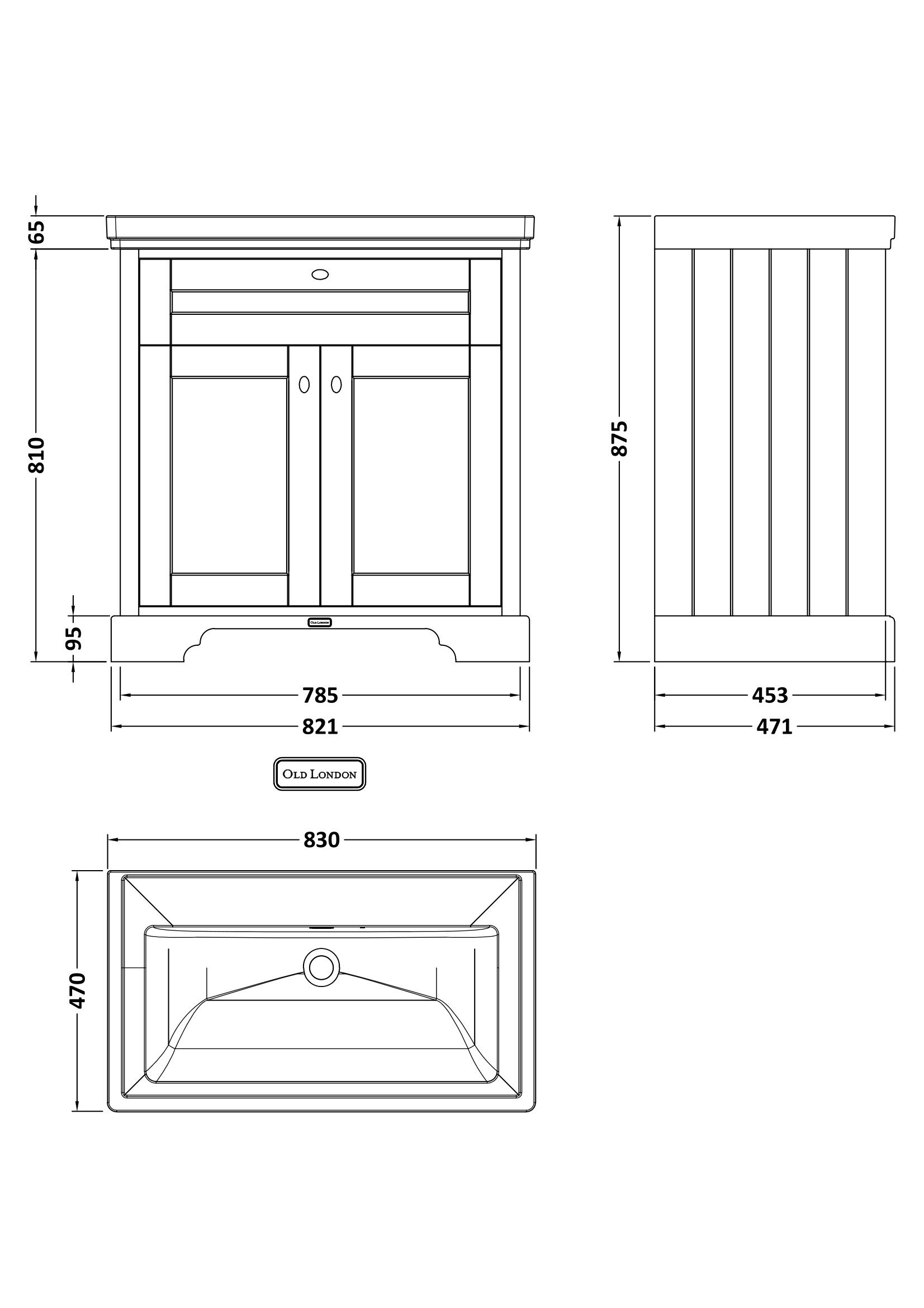 Hudson Reed 800mm 2-Door Vanity & Classic Basin 0TH LOF446 - Image 3