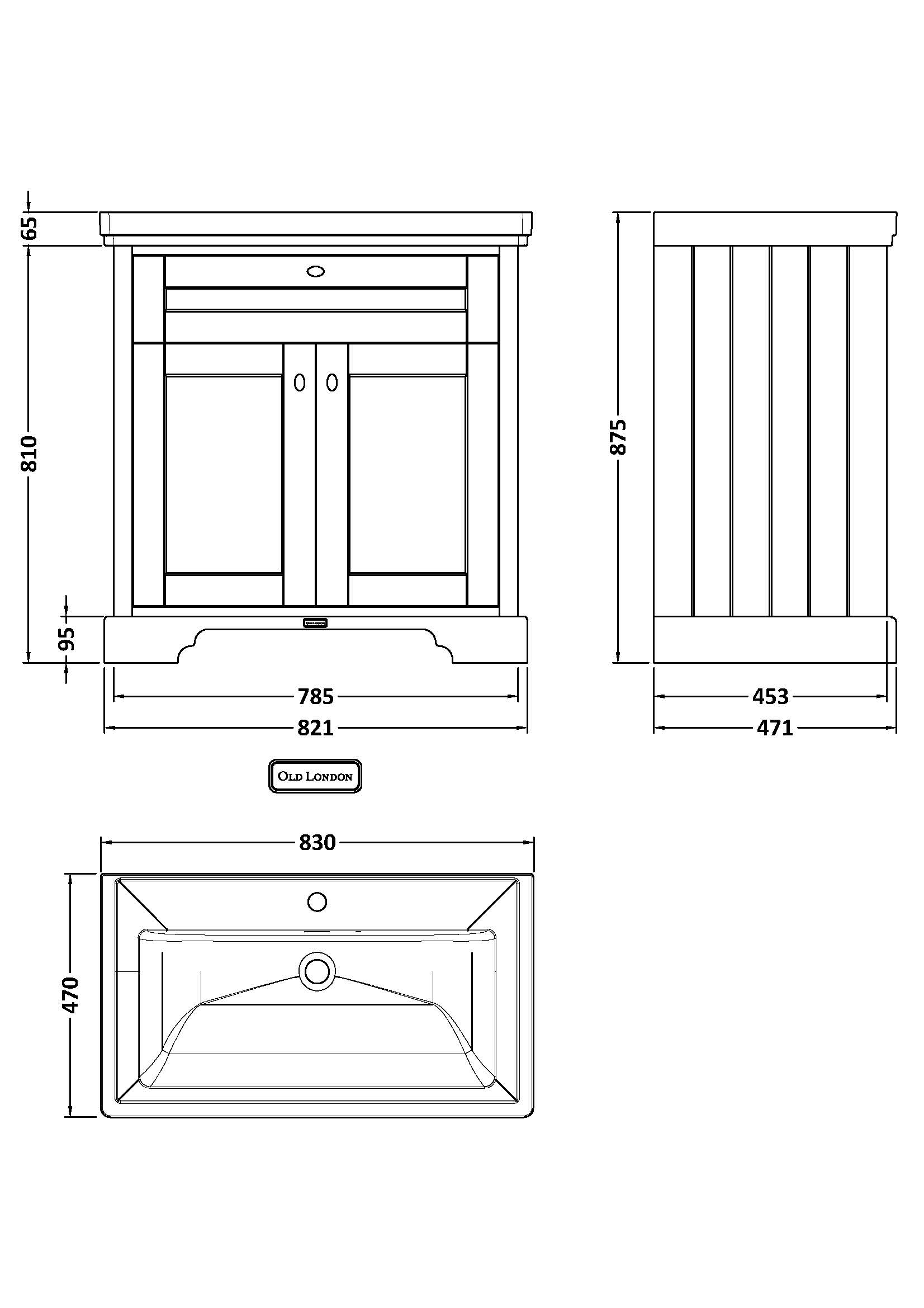 Hudson Reed 800mm 2-Door Vanity & Classic Basin 1TH LOF806 - Image 3