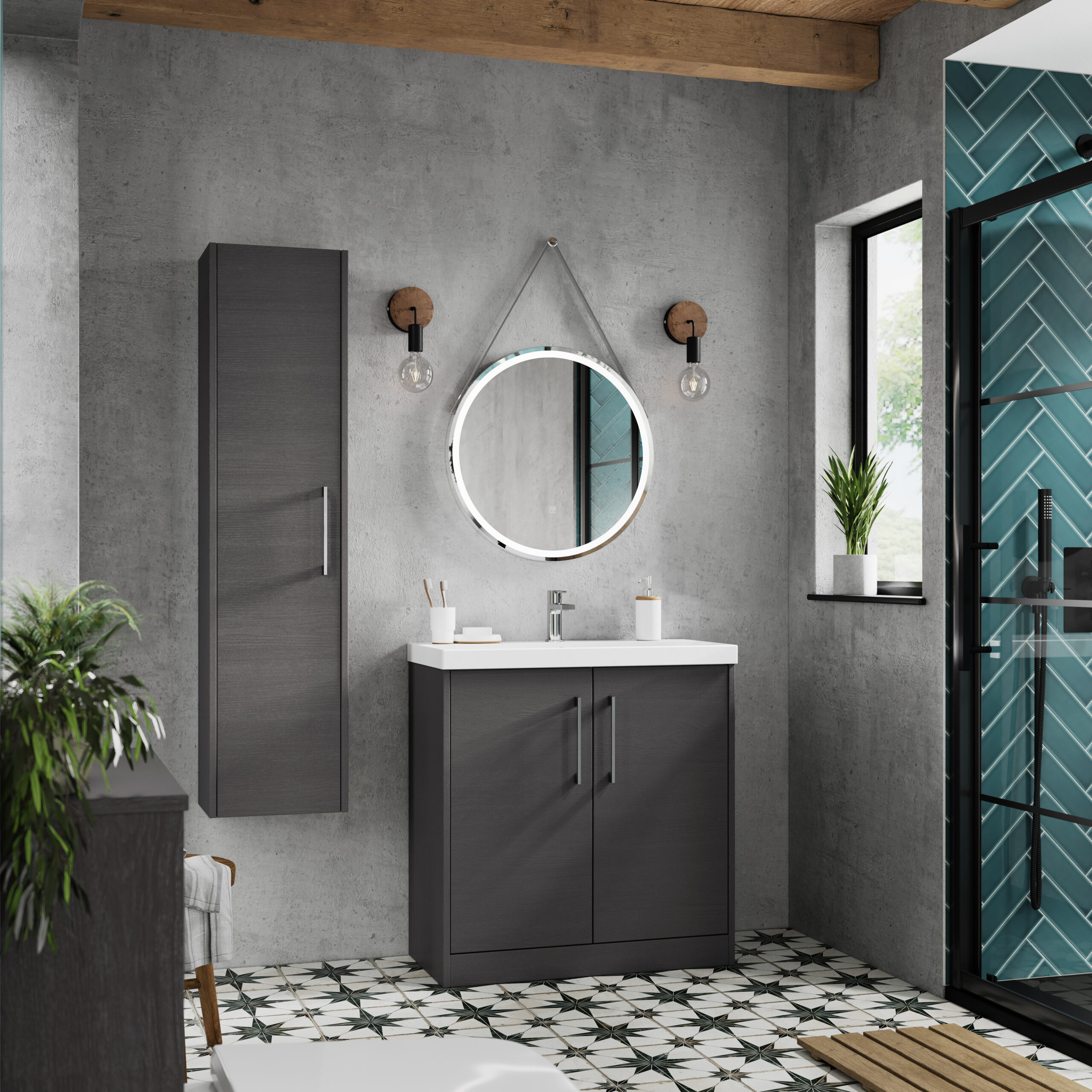 Hudson Reed 800mm Floor Standing 2 Door Vanity & Basin 2 JNU2205B - Image 2