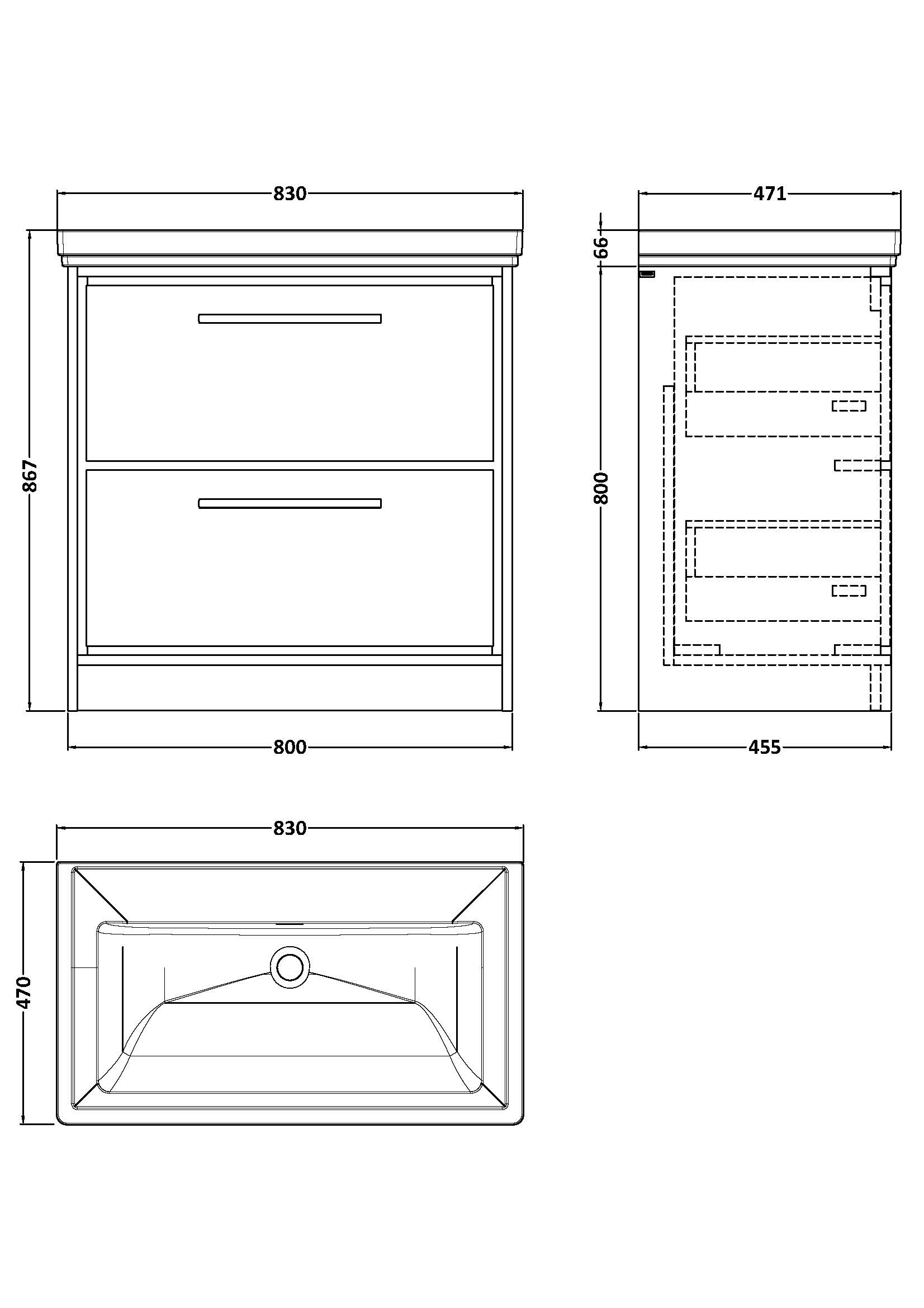 Hudson Reed 800mm Floor Standing 2-Drawer Vanity with Basin - 0 Tap Hole LIL2235H - Image 2