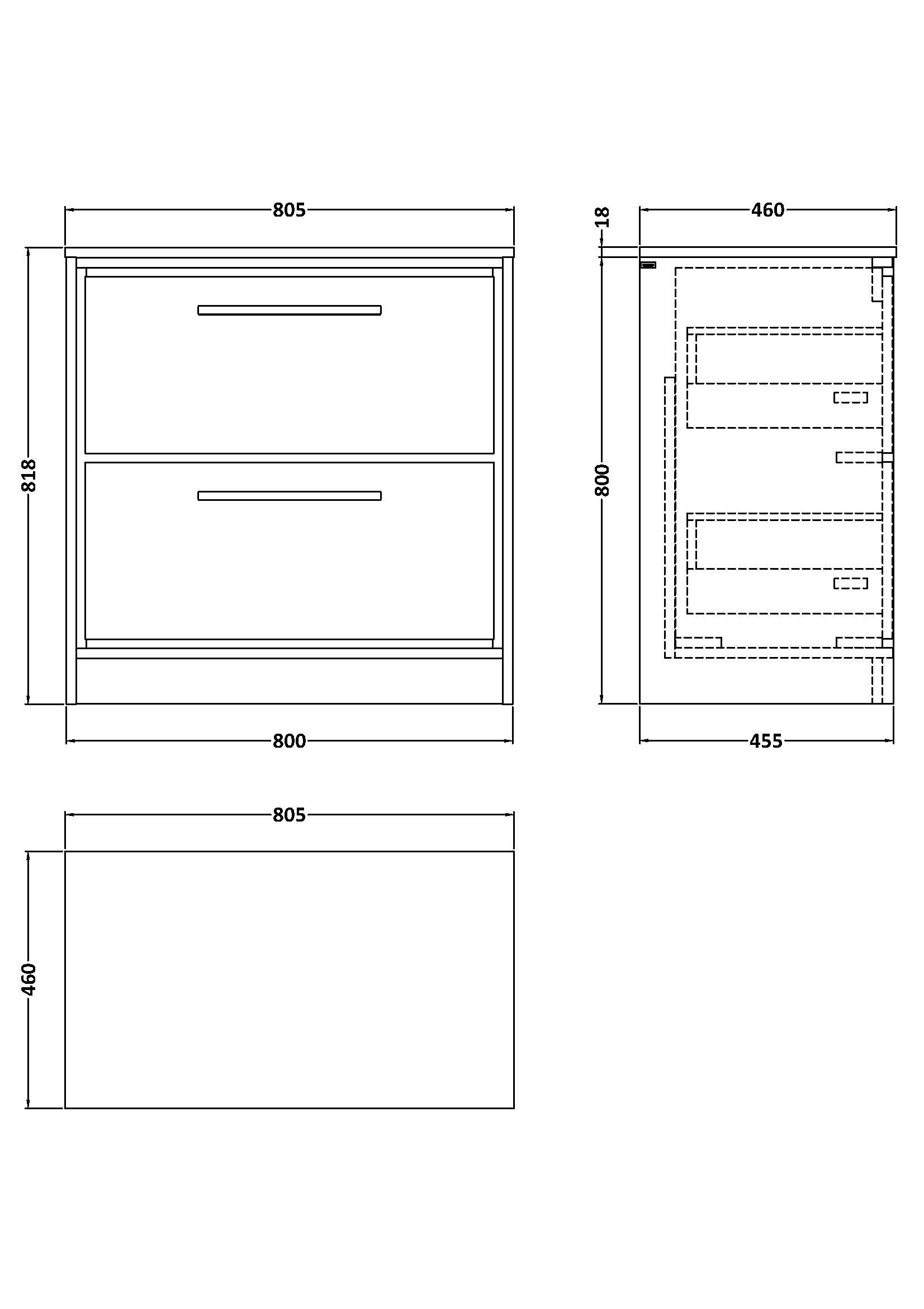 Hudson Reed 800mm Floor Standing 2-Drawer Vanity with Worktop LIL2235W - Image 2