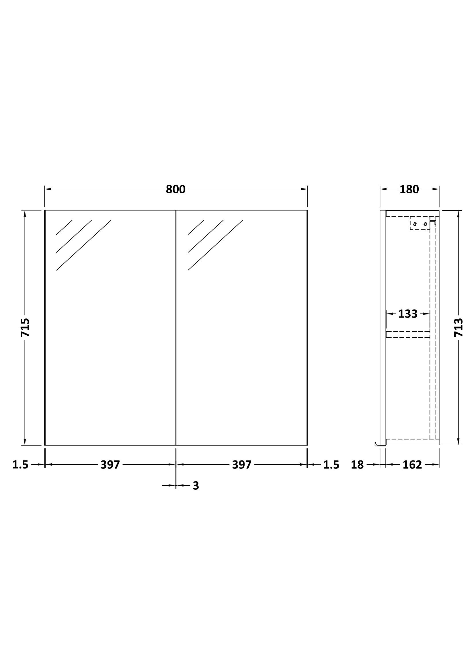 Hudson Reed 800mm Mirror Unit (50/50) OFF119 - Image 2