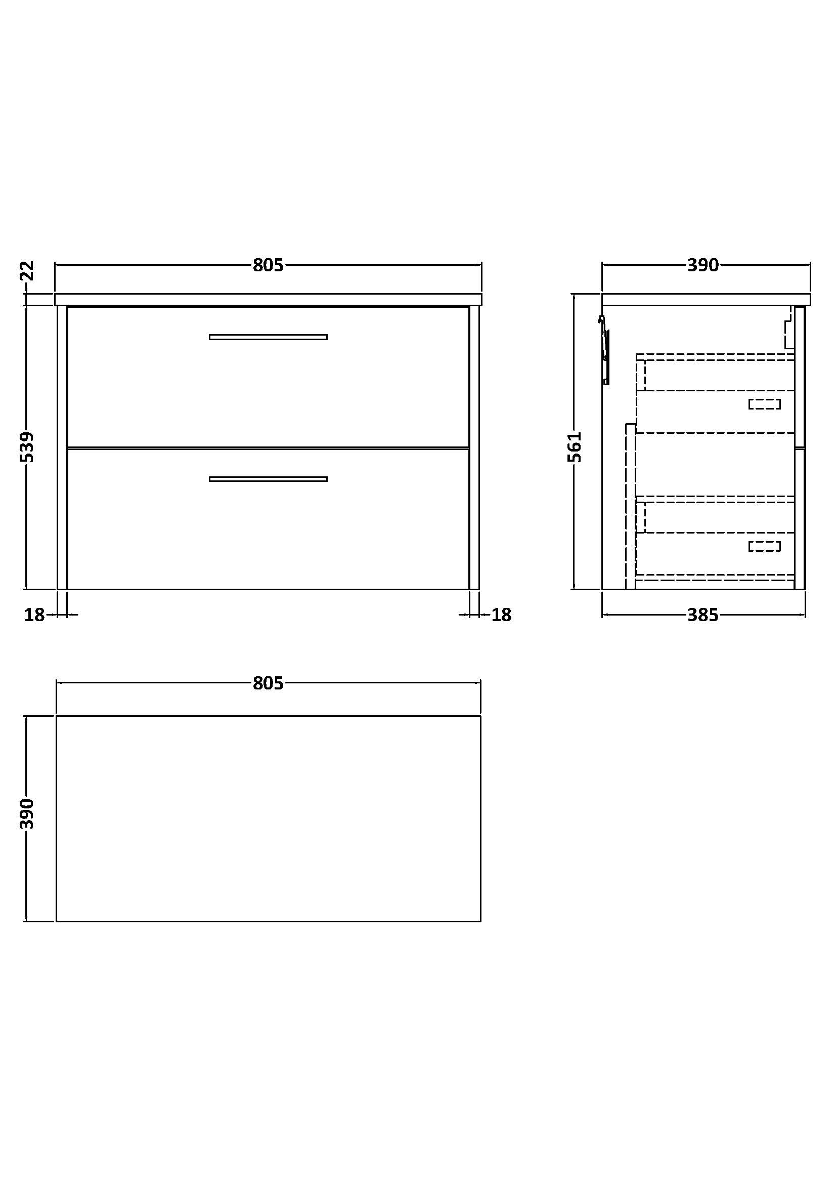 Hudson Reed 800mm Wall Hung 2-Drawer Vanity & Laminate Worktop JNU2926LBG - Image 2