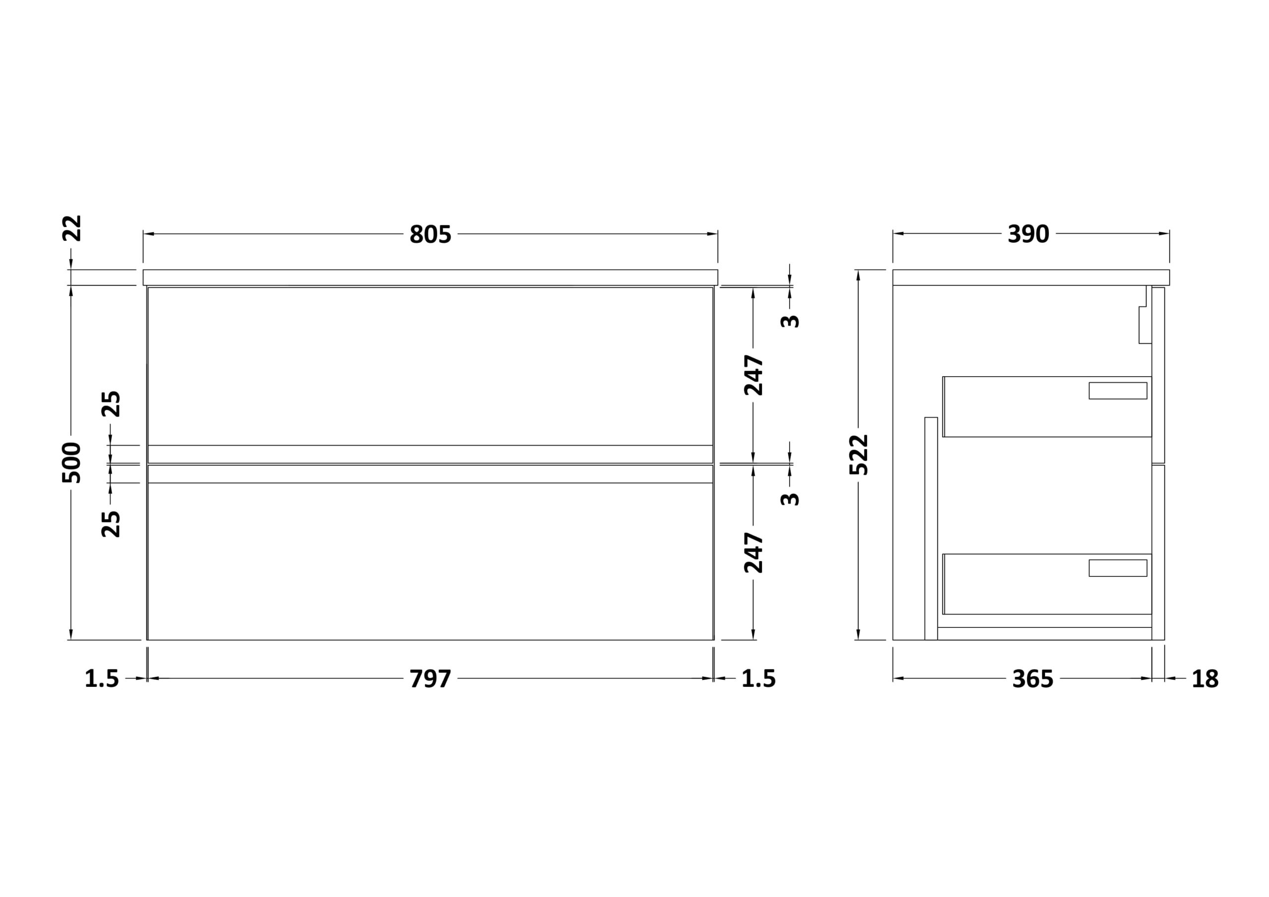 Hudson Reed 800mm Wall Hung 2-Drawer Vanity Unit & Laminate Worktop URB106LBG - Image 2