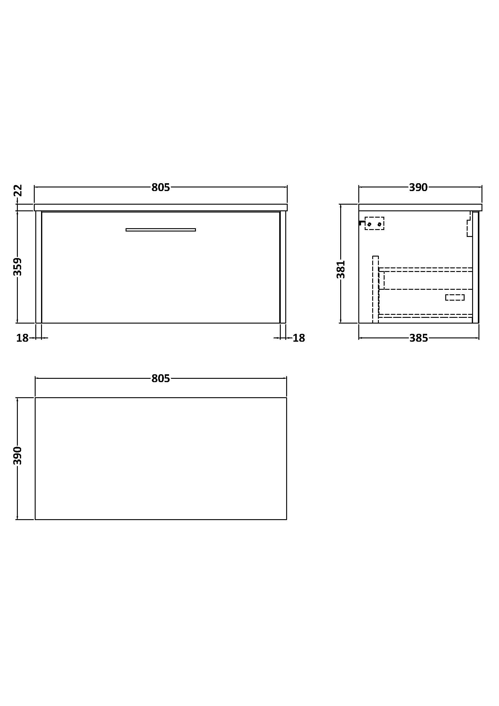 Hudson Reed 800mm Wall Hung Single Drawer Vanity & Laminate Top JNU2225LSW - Image 2