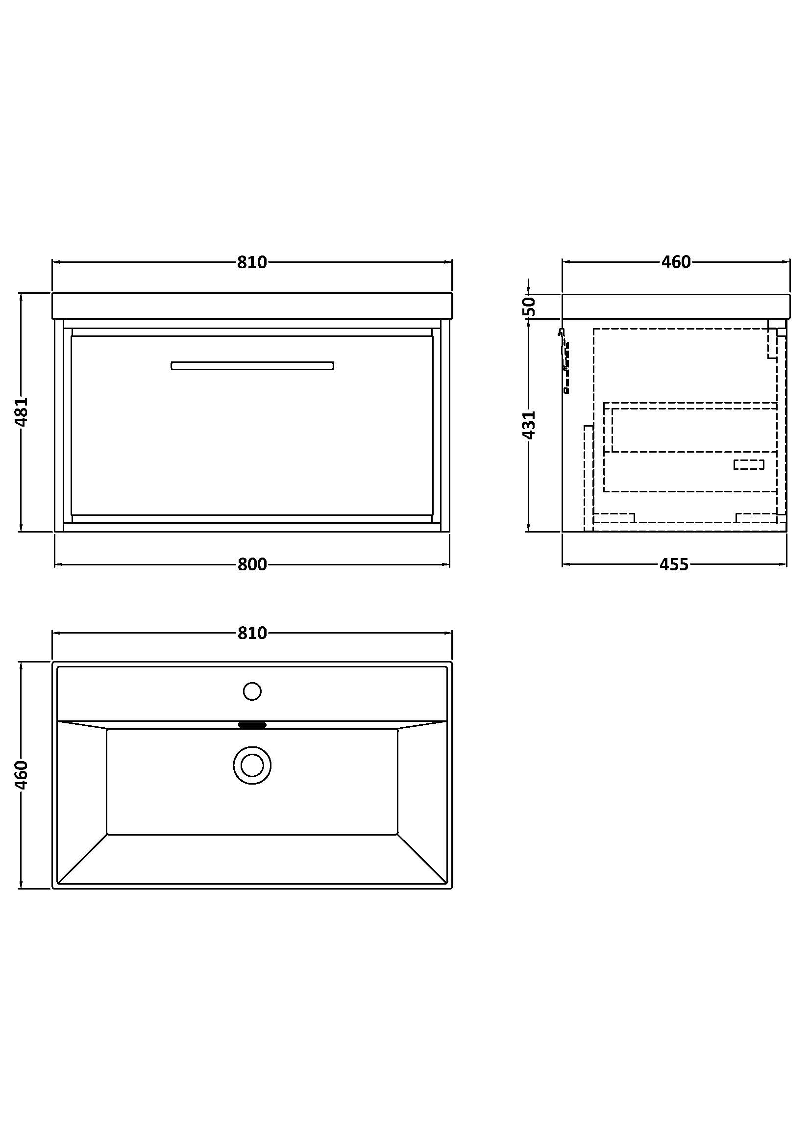 Hudson Reed 800mm Wall Hung Single Drawer Vanity with Basin - 1 Tap Hole LIL3025E - Image 2