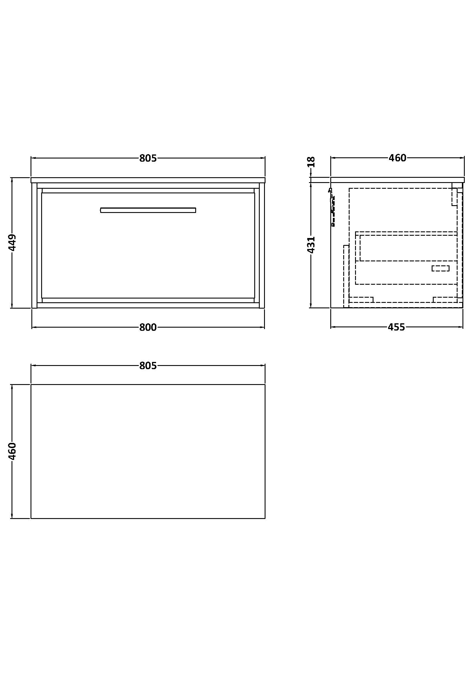 Hudson Reed 800mm Wall Hung Single Drawer Vanity with Worktop LIL2225W - Image 2