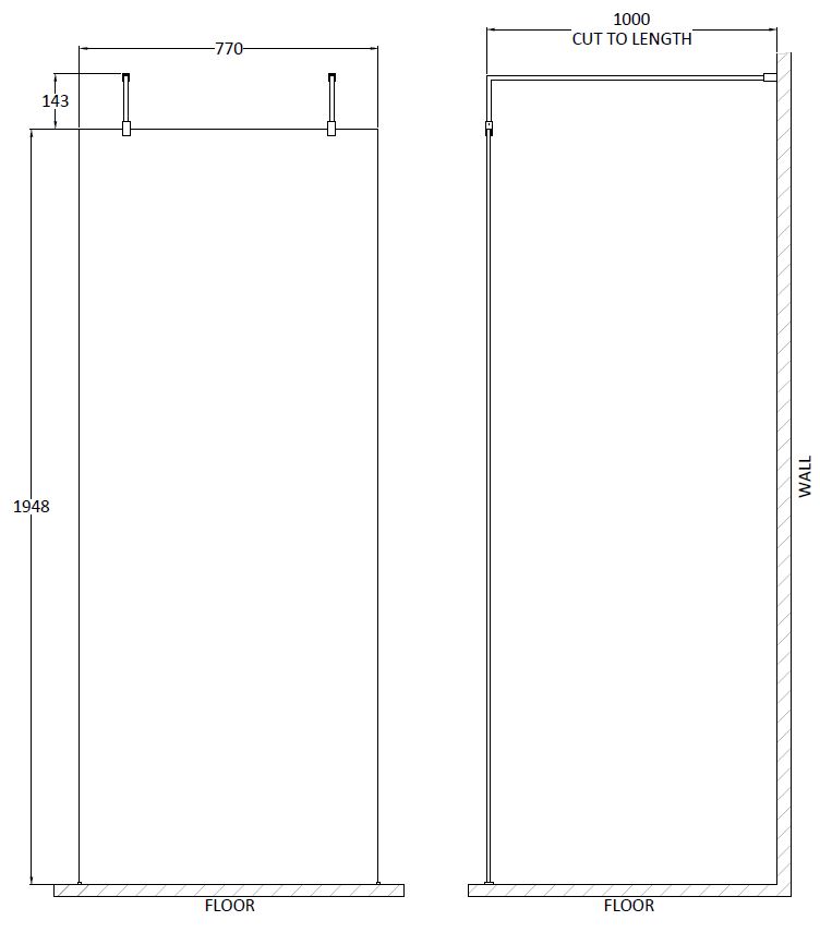 Hudson Reed 800mm Wetroom Screen With Arms and Feet BBPAF080 - Image 2