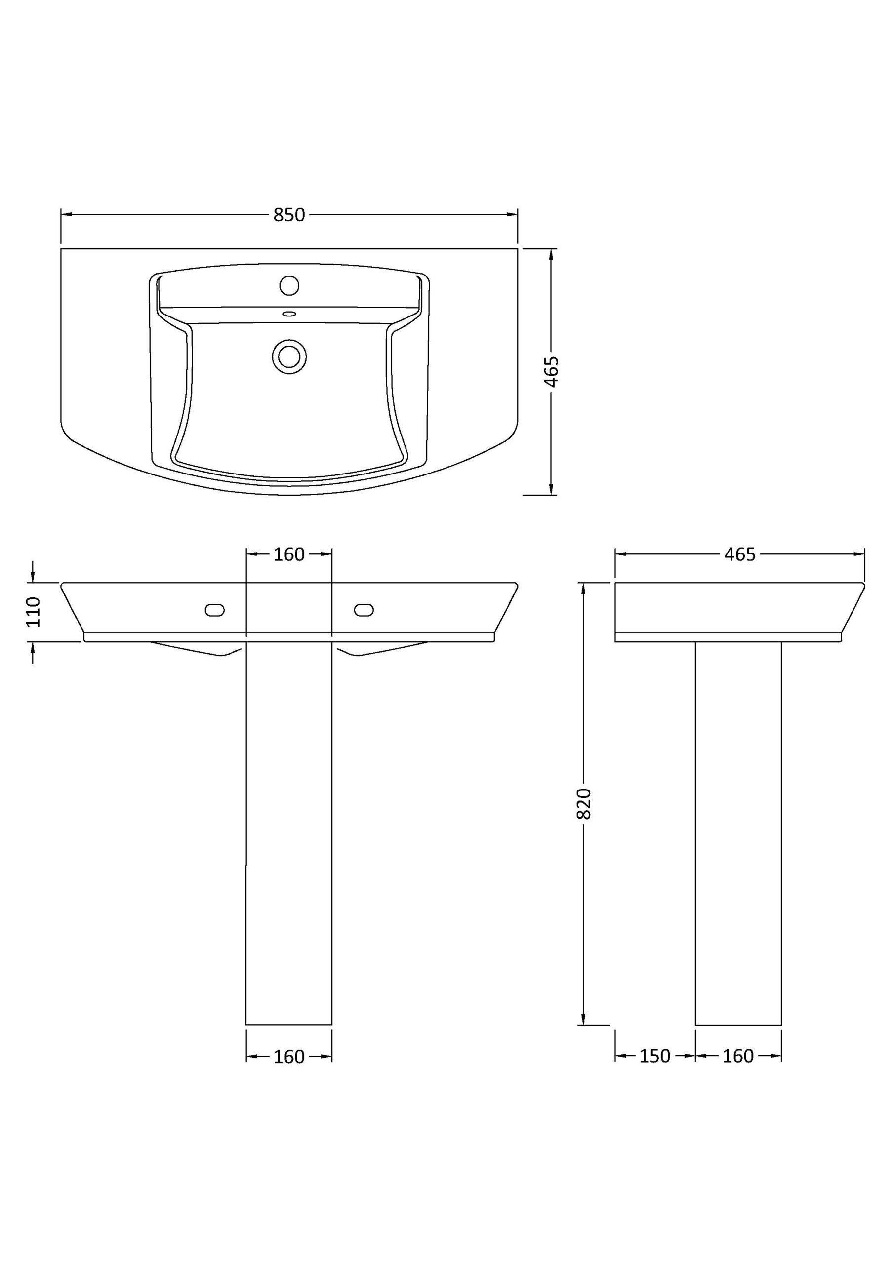 Hudson Reed 850mm Basin & Pedestal CCL004 - Image 3