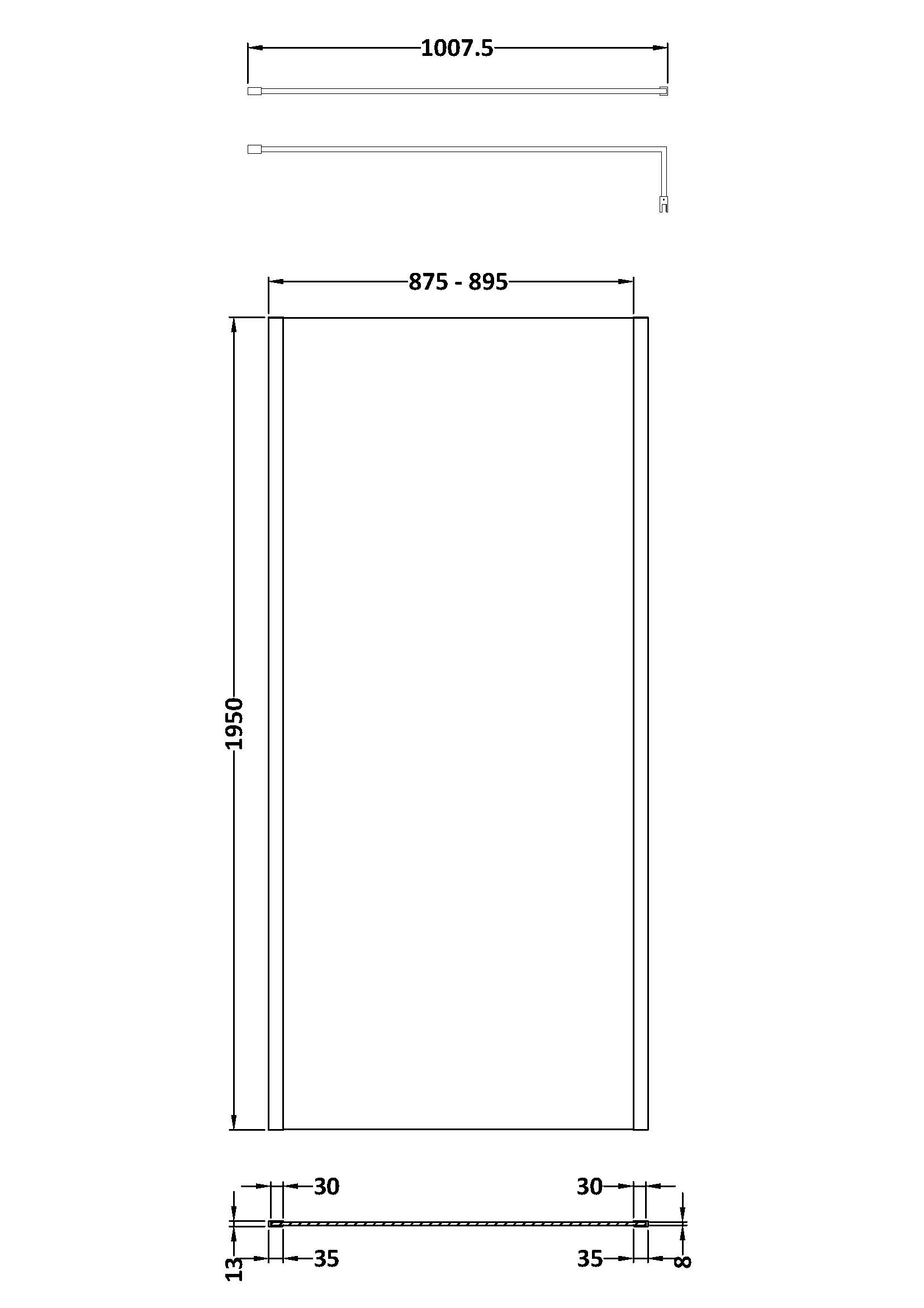 Hudson Reed 900mm Outer Framed Wetroom Screen with Support Bar WRSOBP90 - Image 2
