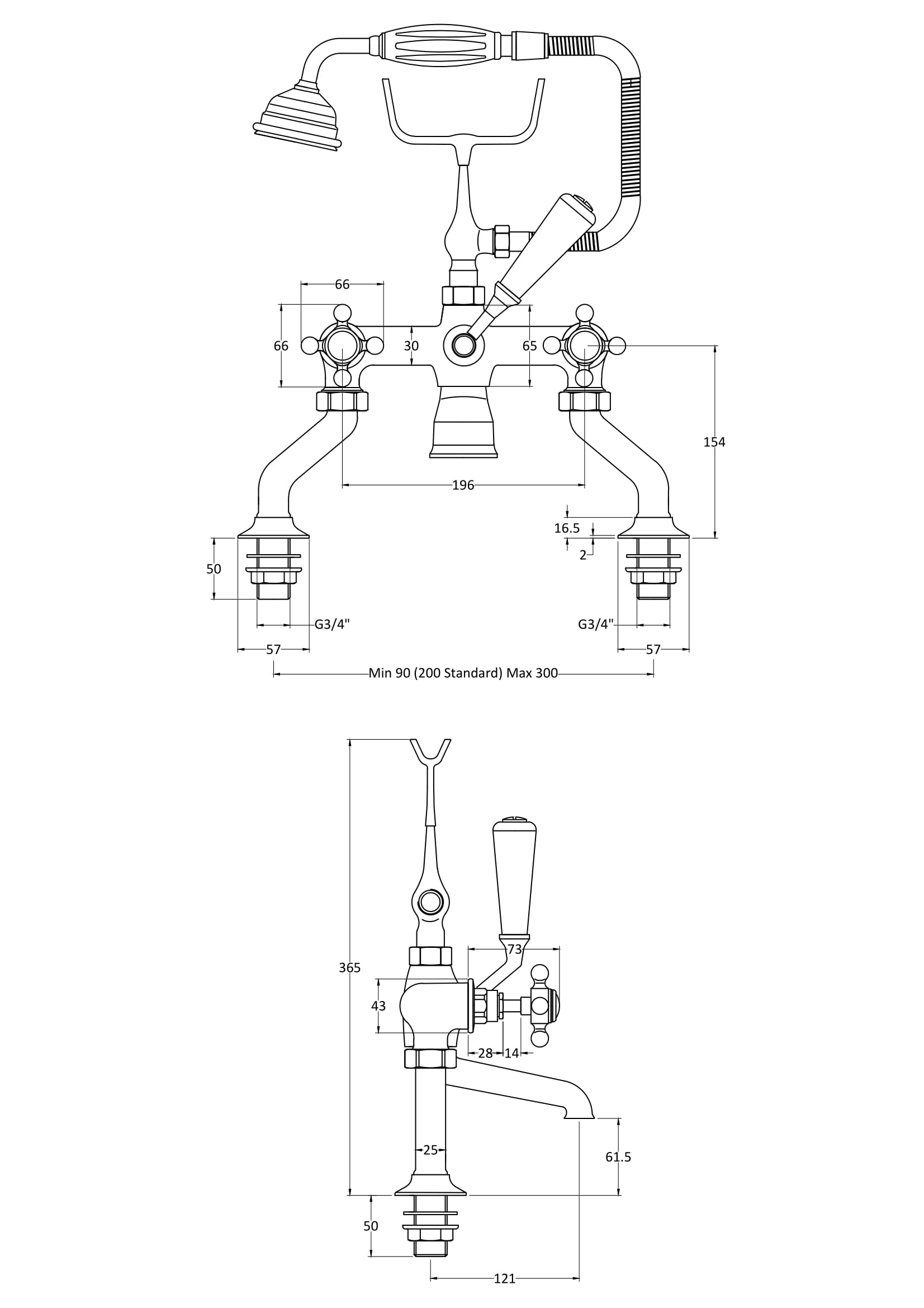 Hudson Reed Bath Shower Mixer BC404HX - Image 2