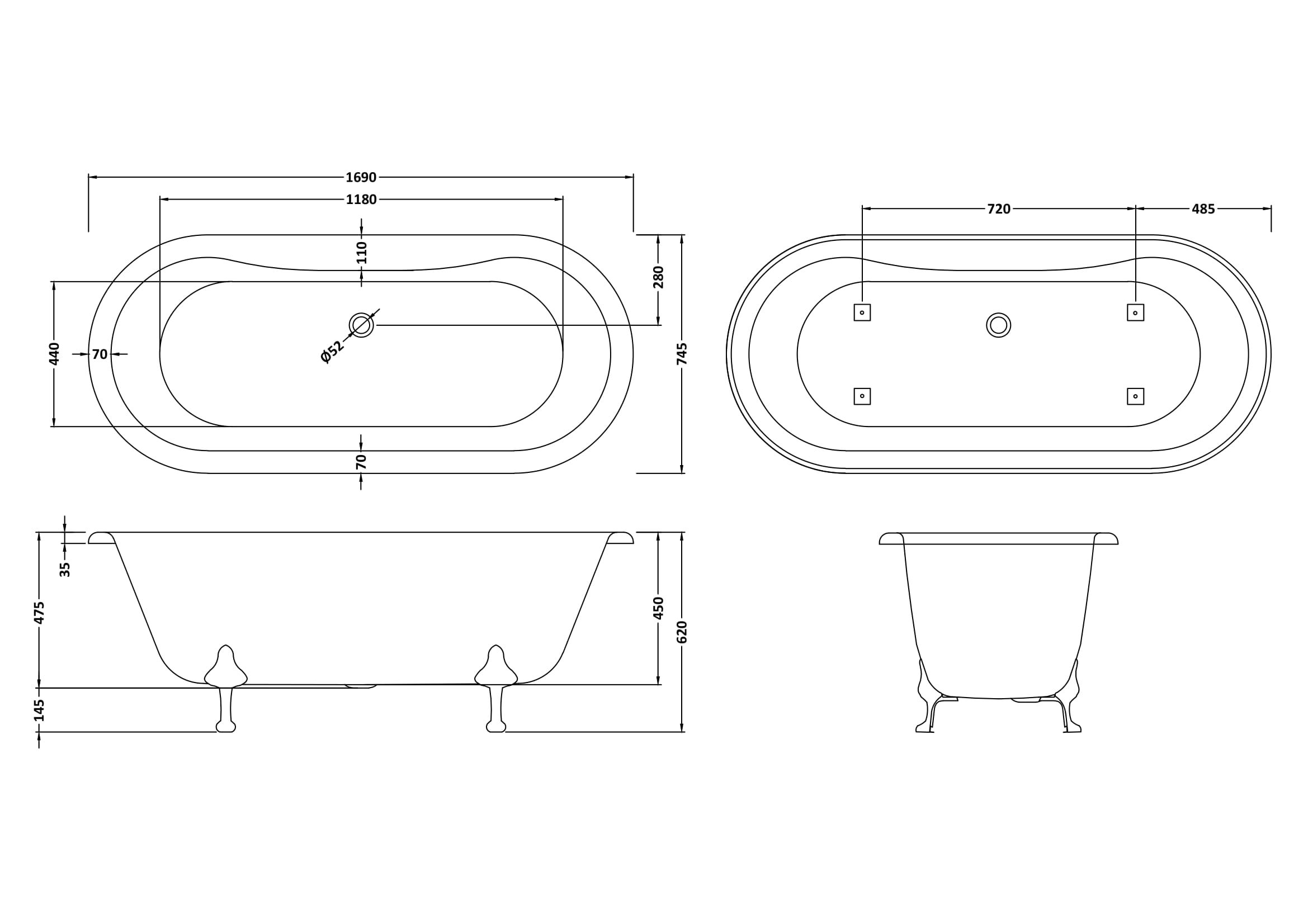Hudson Reed Freestanding Bath - Corbel Leg Set (1700mm) RL1705T - Image 4