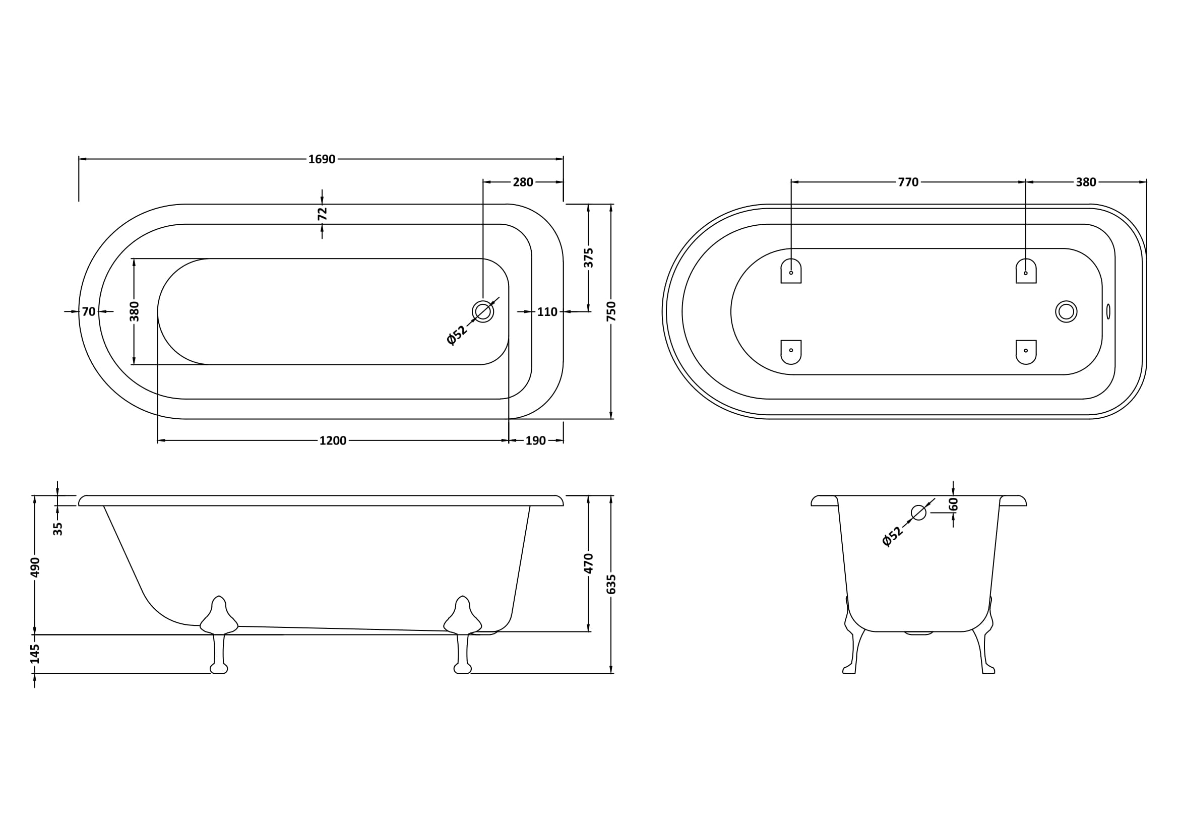 Hudson Reed Freestanding Bath - Corbel Leg Set (1700mm) RL1707T - Image 4