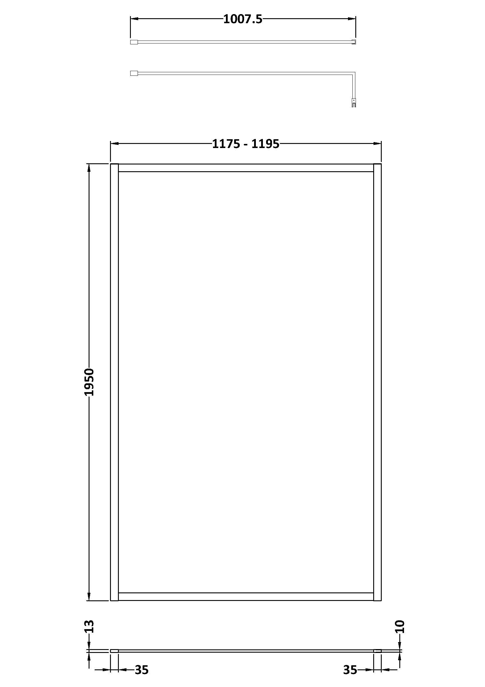 Hudson Reed Full Outer Frame Wetroom Screen 1950x1200x8mm WRFBB1912 - Image 2
