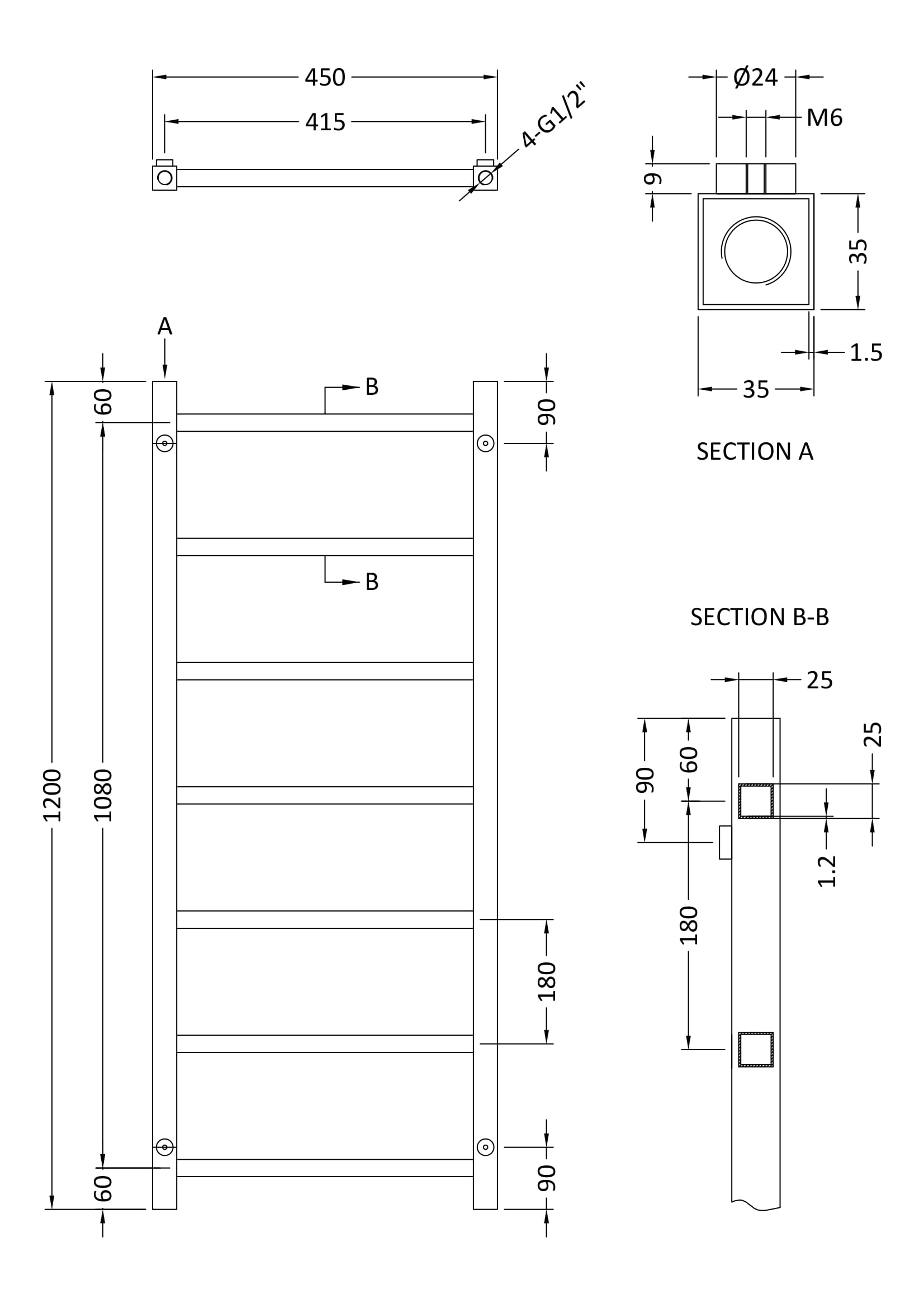 Hudson Reed Heated Towel Rail HL375 - Image 4