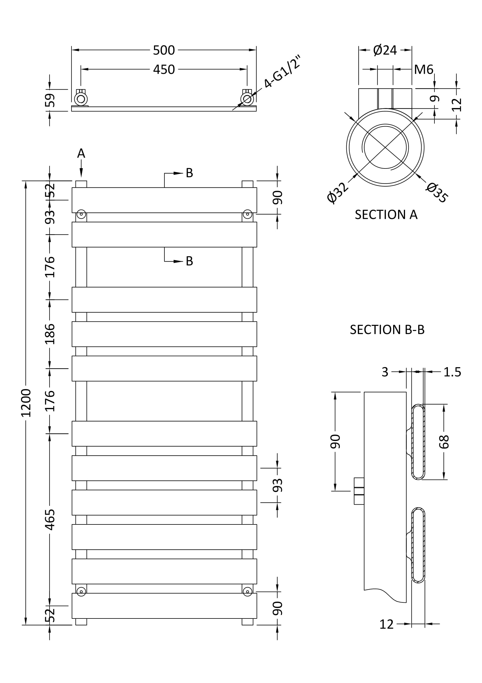 Hudson Reed Heated Towel Rail HL396 - Image 3