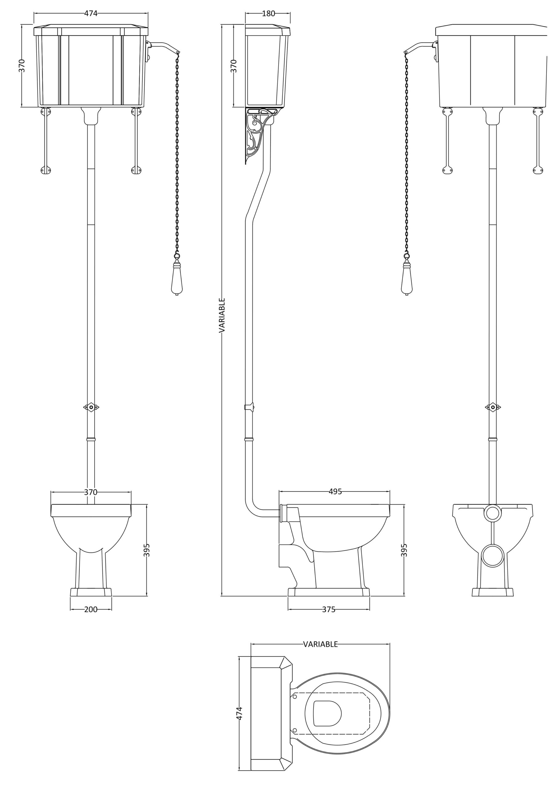 Hudson Reed High Level Pan, Cistern & Flush Pipe Kit CCR023 - Image 2