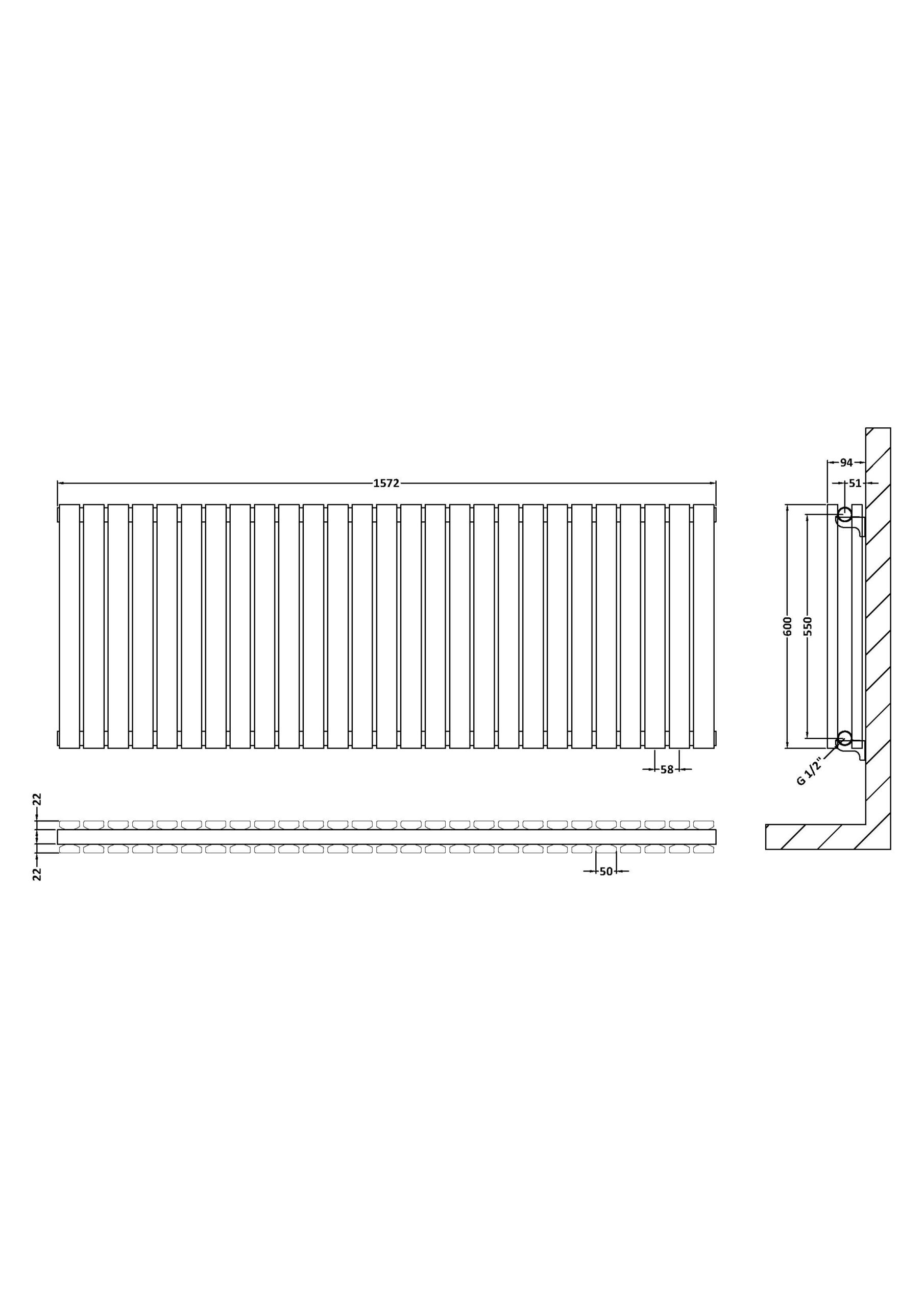 Hudson Reed Horizontal Double Panel Radiator 600 x 1572 HLW60D - Image 2