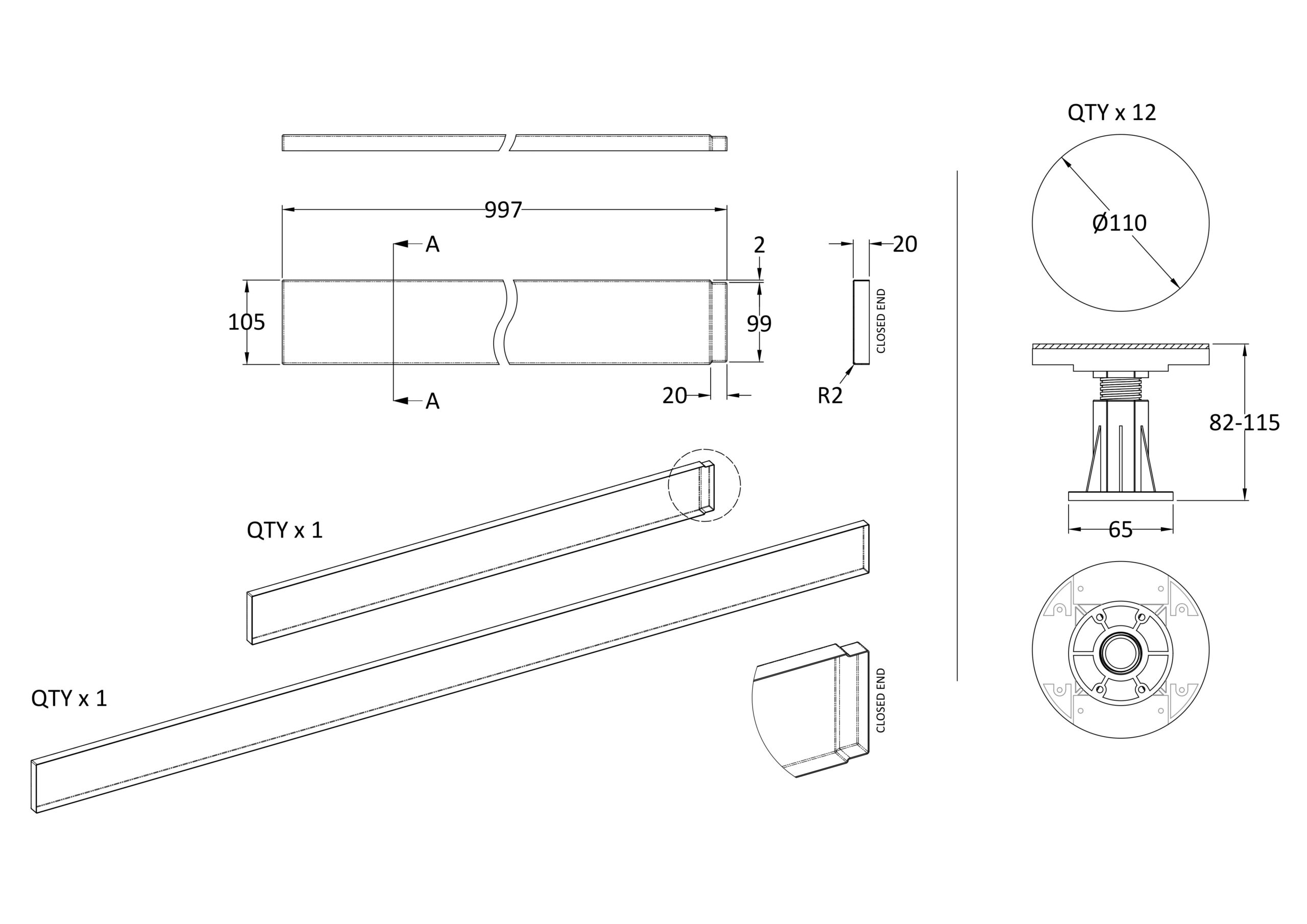 Hudson Reed Leg Set Suitable for 1300-1800 Rectangular & Walk in Trays LEG4S - Image 2