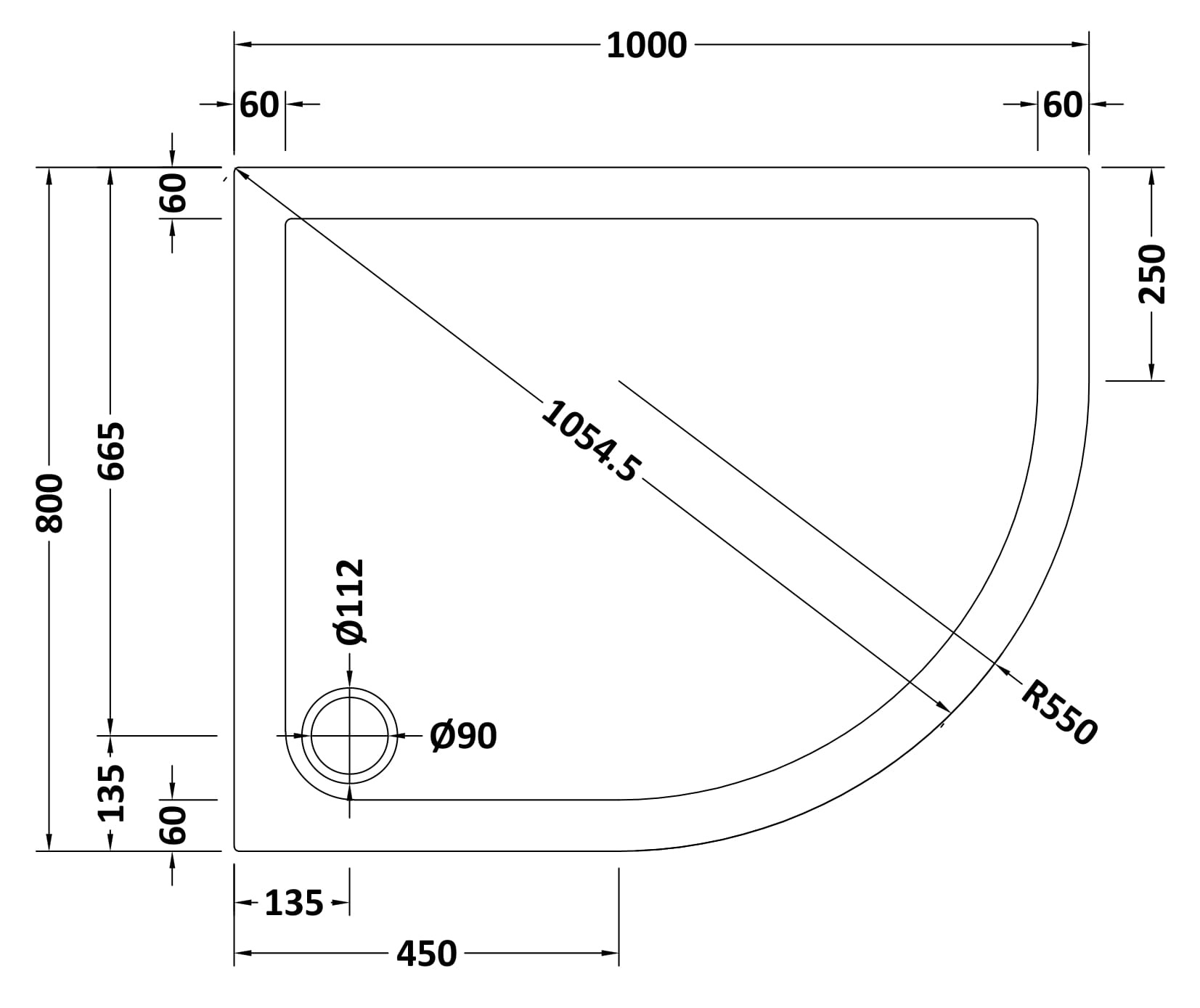 Hudson Reed Offset Quad Shower Tray RH 1000 x 800mm NTP109 - Image 2