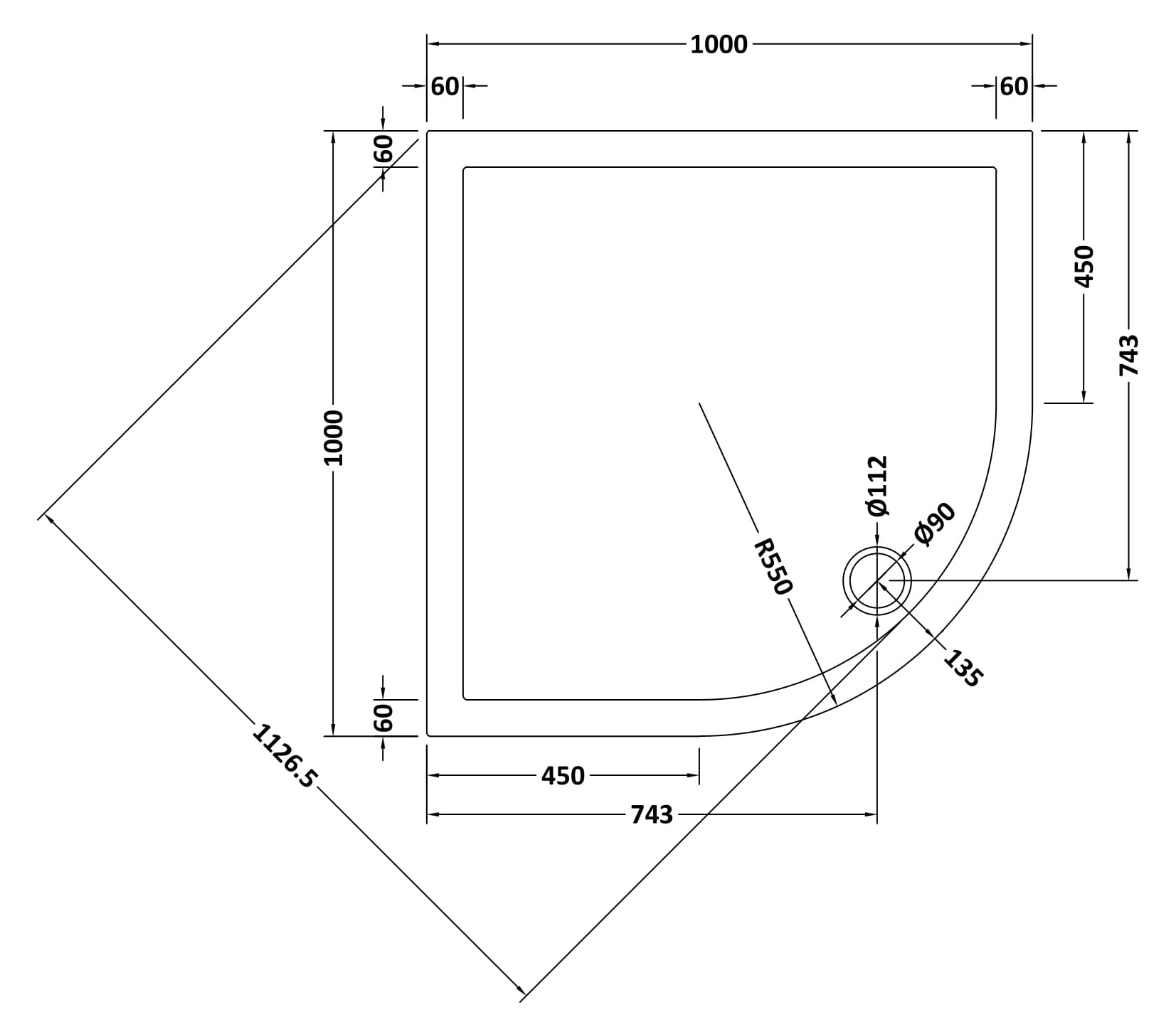 Hudson Reed Quad Shower Tray 1000 x 1000mm NTP107 - Image 2