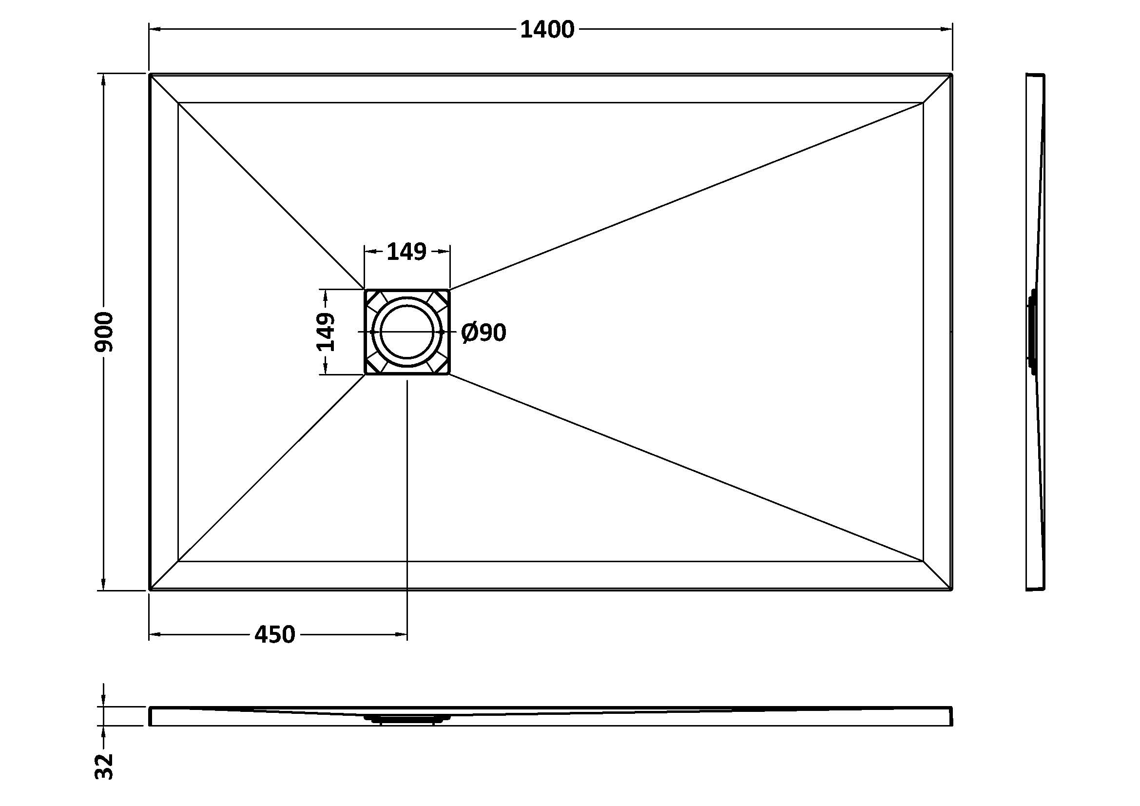 Hudson Reed Rectangular Shower Tray 1400 x 900mm NLT91034 - Image 2