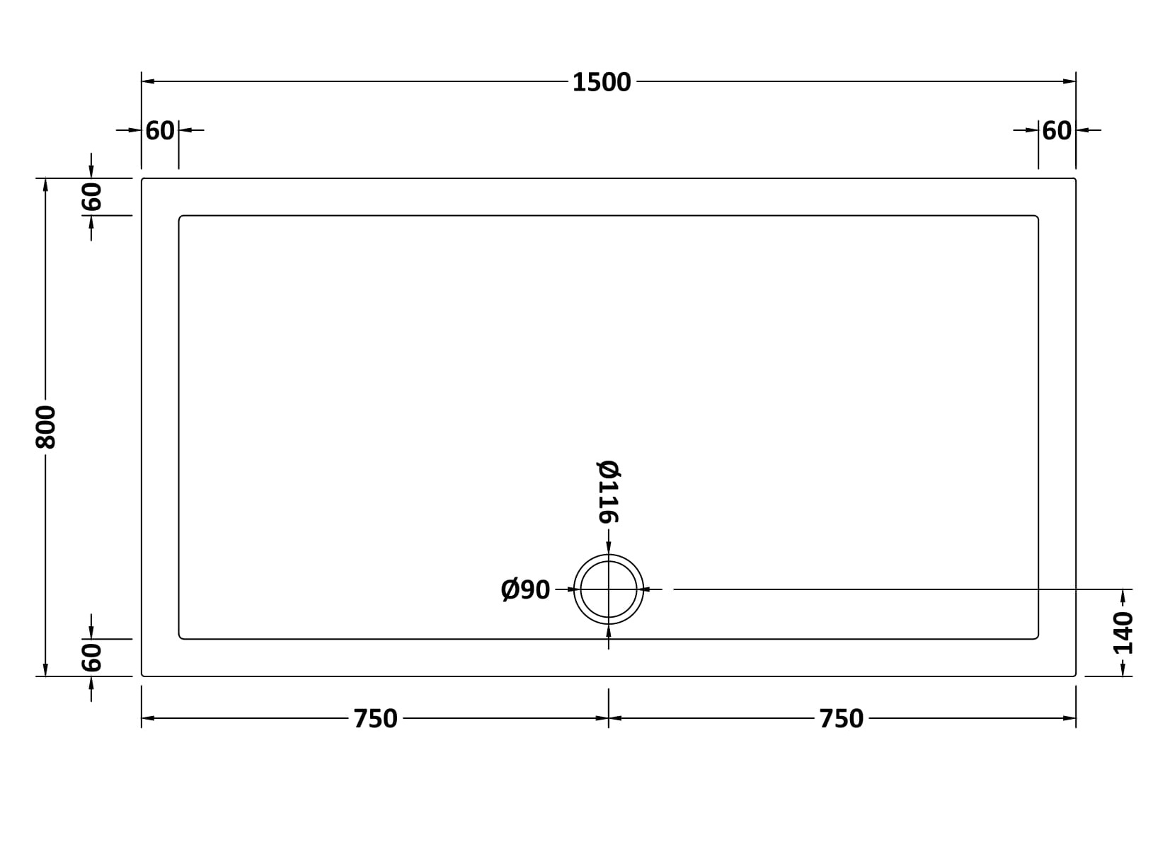 Hudson Reed Rectangular Shower Tray 1500 x 800mm NTP043 - Image 2