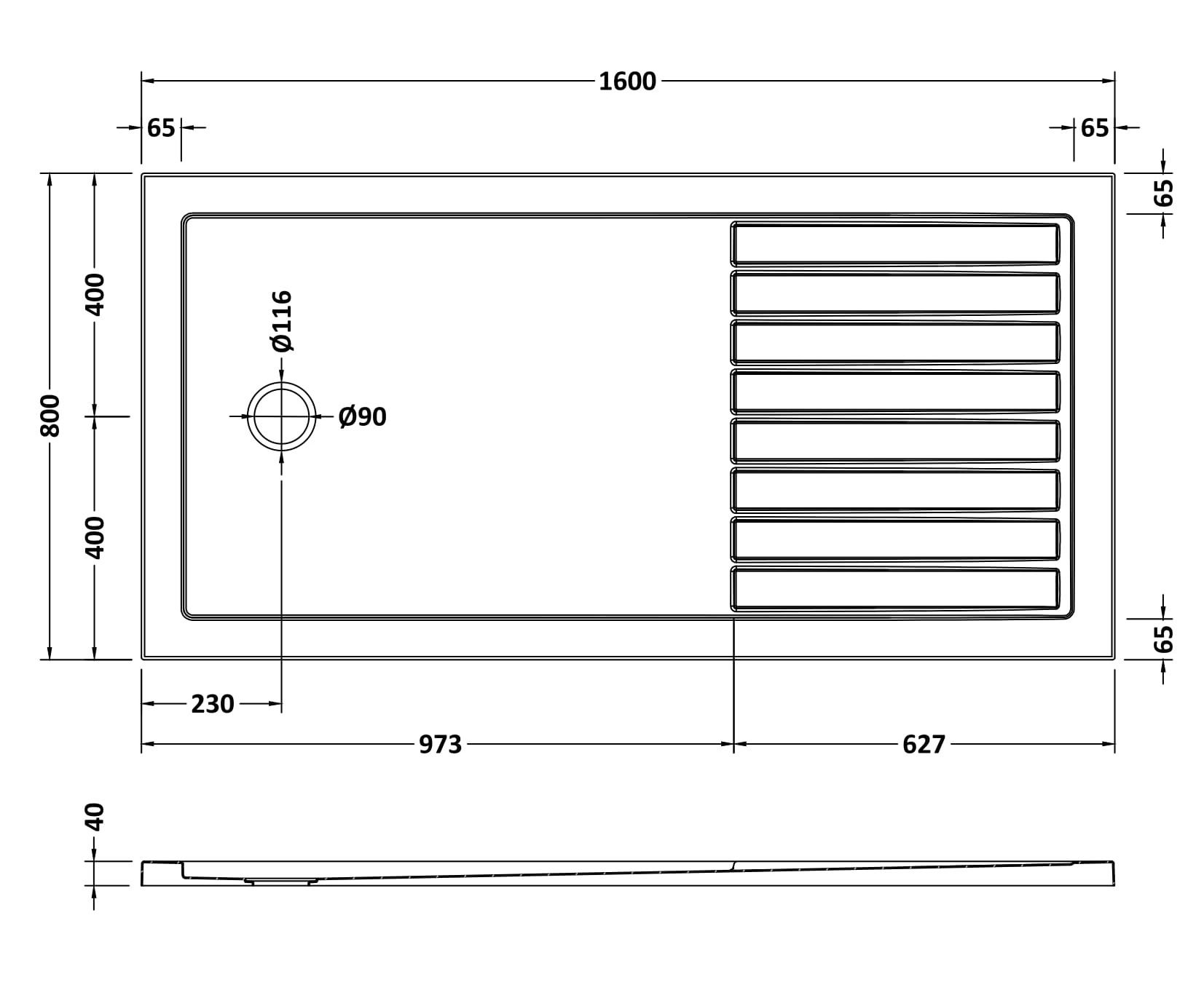 Hudson Reed Rectangular Walk-In Shower Tray 1600 x 800 TR711680 - Image 3