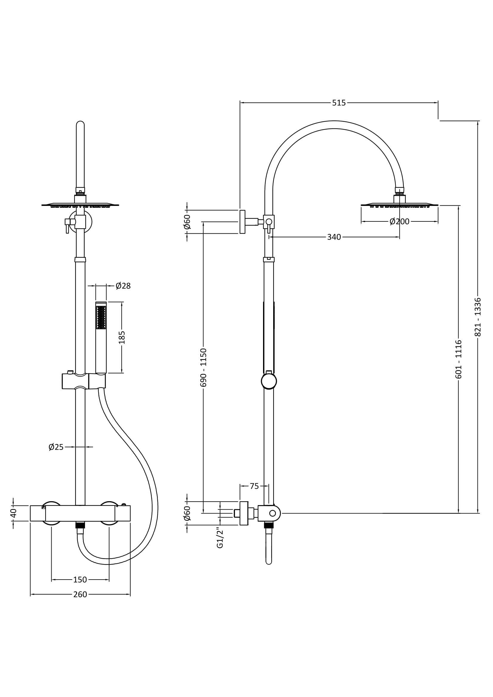 Hudson Reed Round Brass Thermostatic Bar Valve & Shower Kit A3530 - Image 2