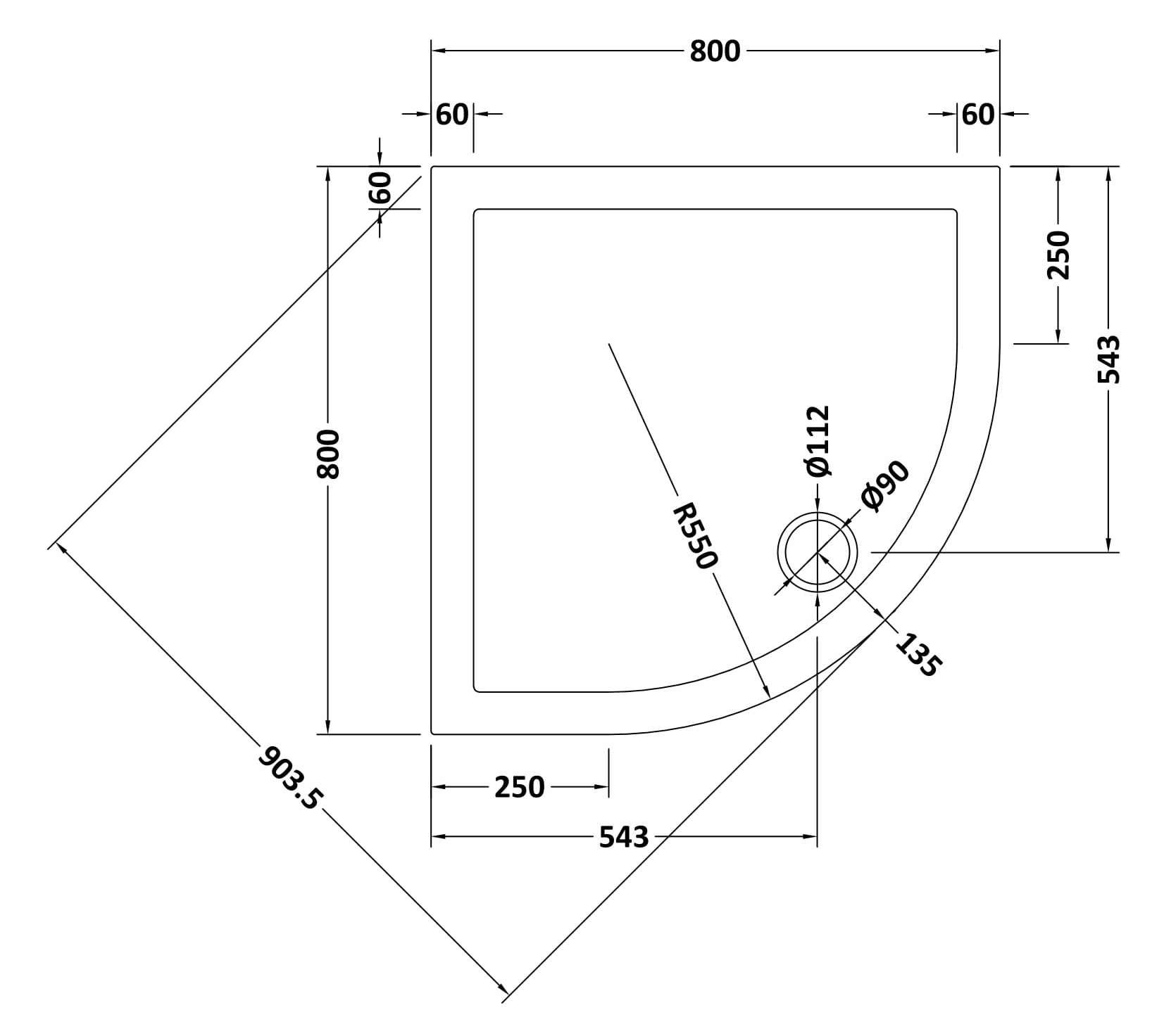 Hudson Reed Slip Resistant Quadrant Shower Tray 800 x 800mm NSR105 - Image 2