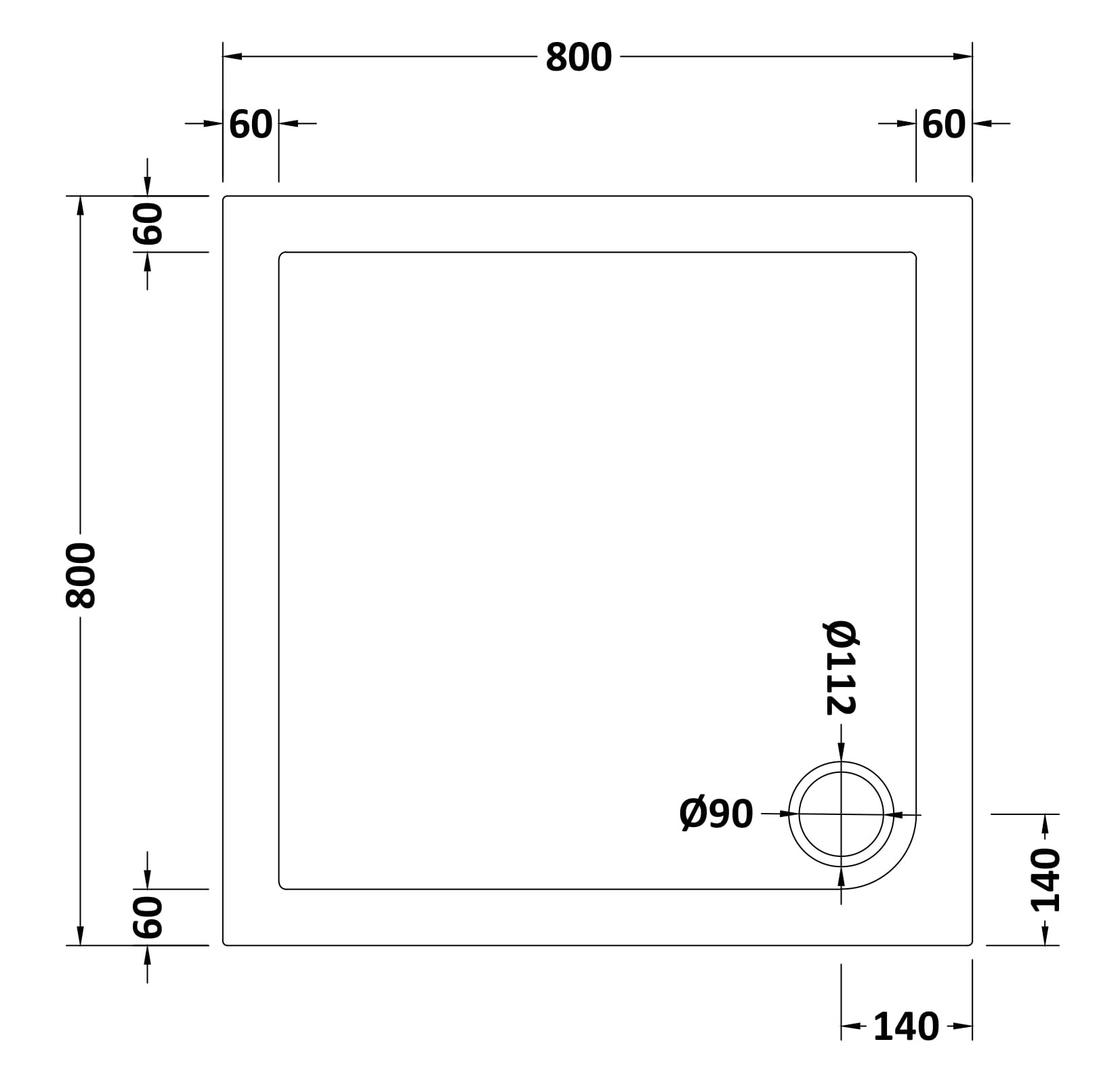 Hudson Reed Slip Resistant Square Shower Tray 800 x 800mm NSR006 - Image 2