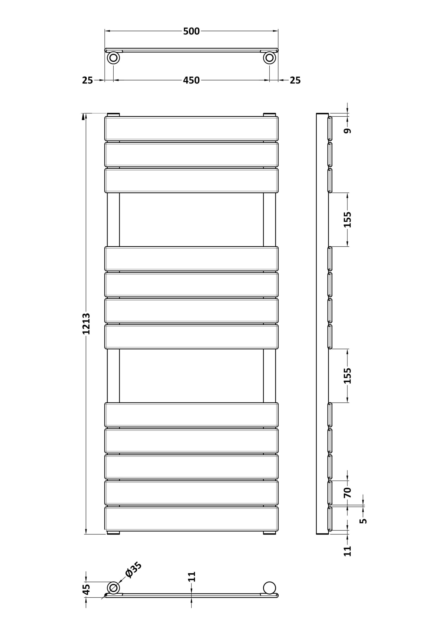 Hudson Reed Square Flat Towel Radiator 1213x500 HL835 - Image 3
