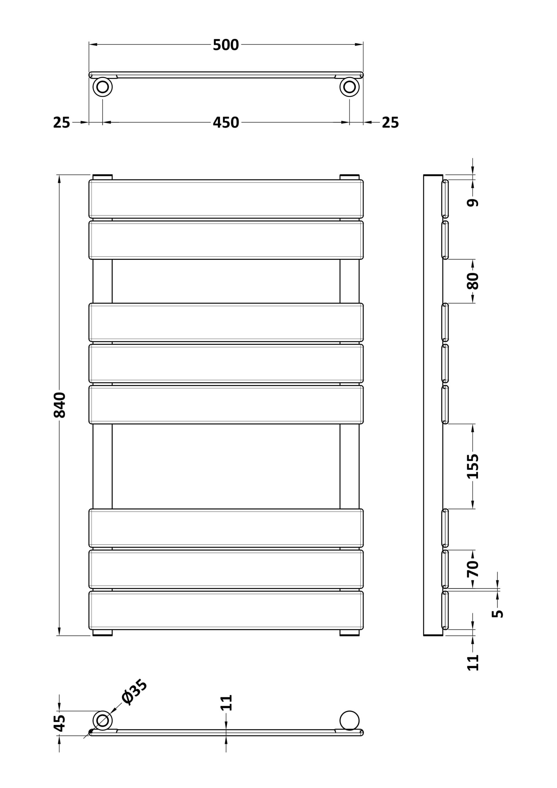 Hudson Reed Square Flat Towel Radiator 840x500 HLA82 - Image 2