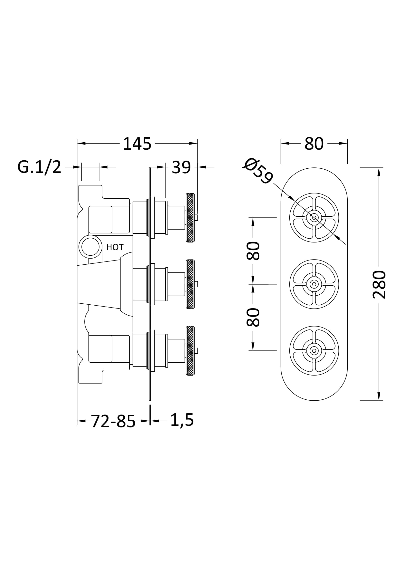 Hudson Reed Triple Valve with Diverter SIWTR403 - Image 2