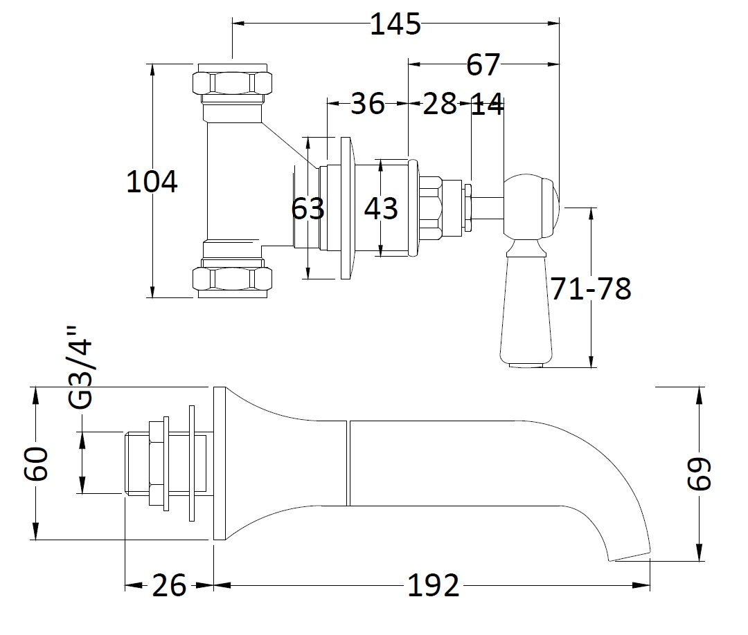 Hudson Reed Wall Mounted Bath Spout & Stop Taps BC309HL - Image 2