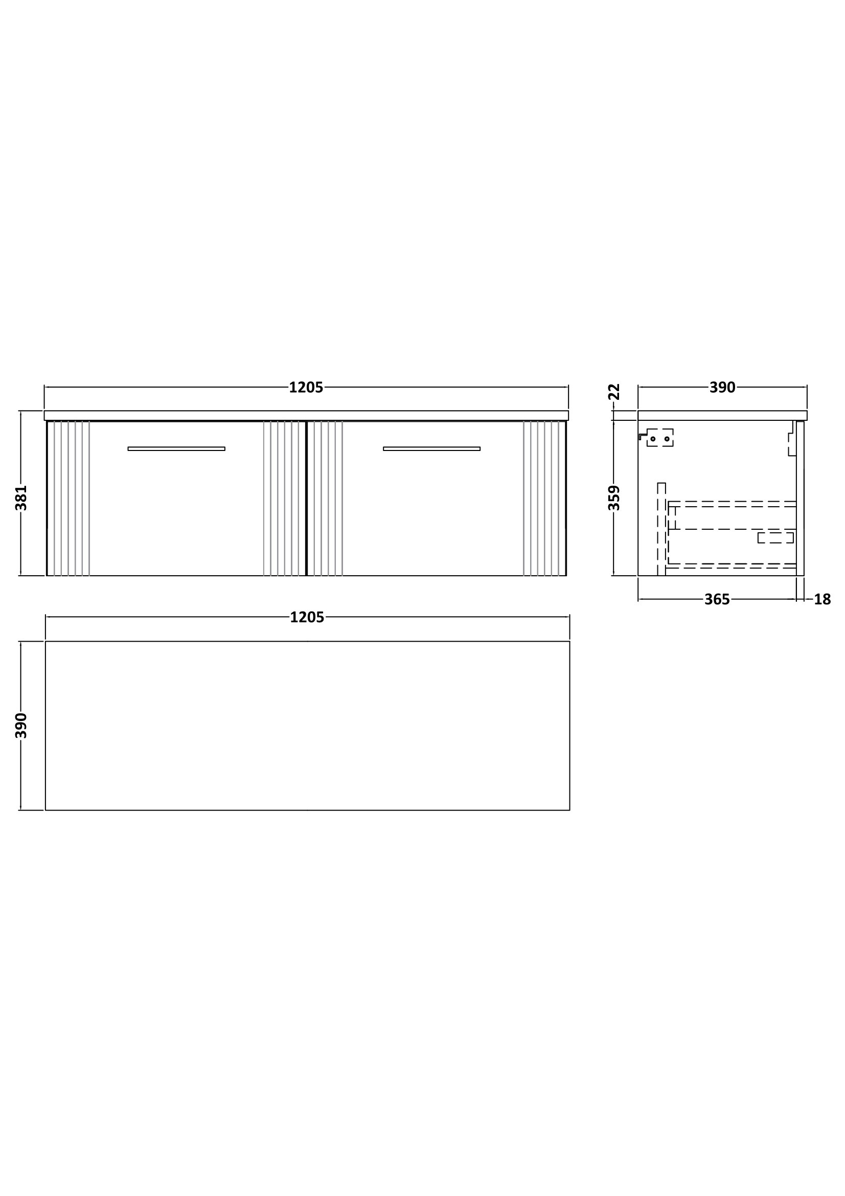 Nuie 1200 Wall Hung 2-Drawer Vanity & Laminate Worktop DPF194LBG2 - Image 2