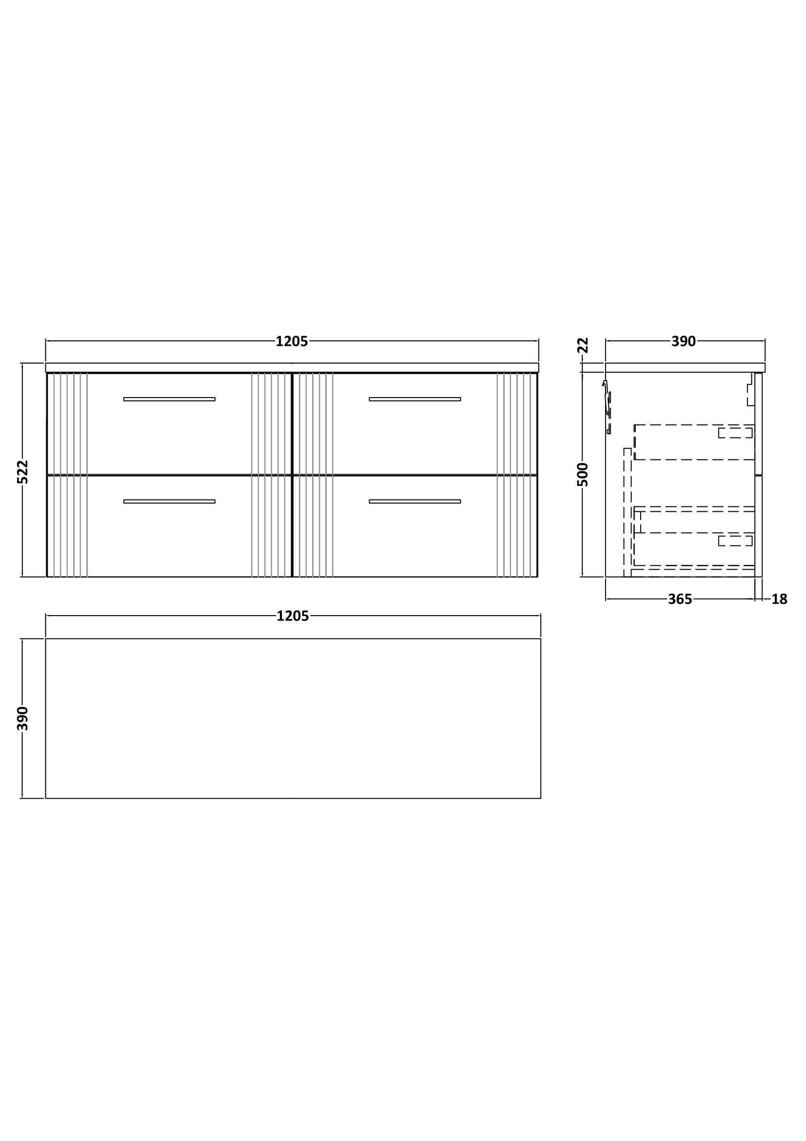 Nuie 1200 Wall Hung 4-Drawer Vanity & Laminate Worktop DPF893LCM2 - Image 2