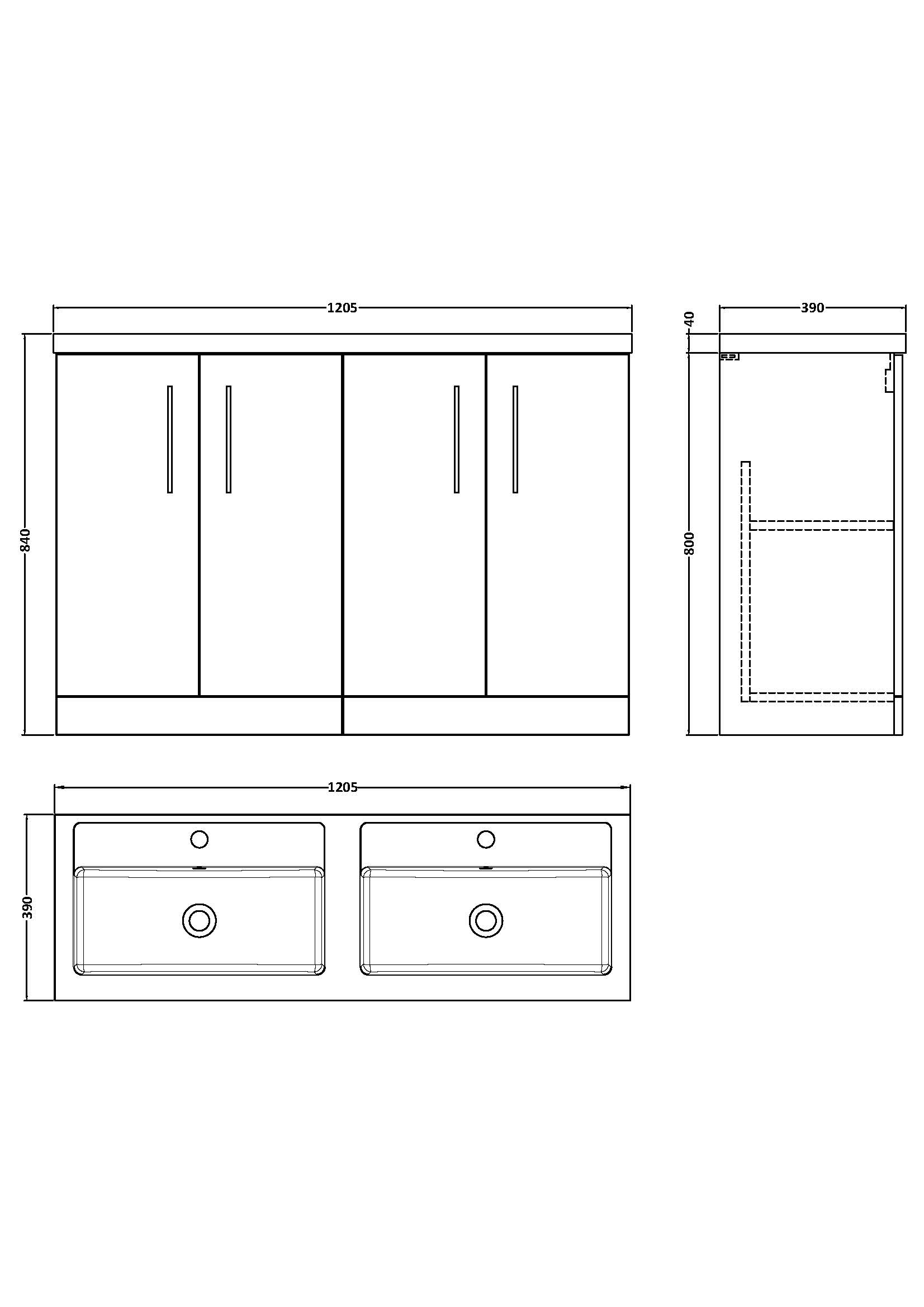 Nuie 1200mm Floor Standing 4 Door Vanity & Double Basin ARN803C - Image 3
