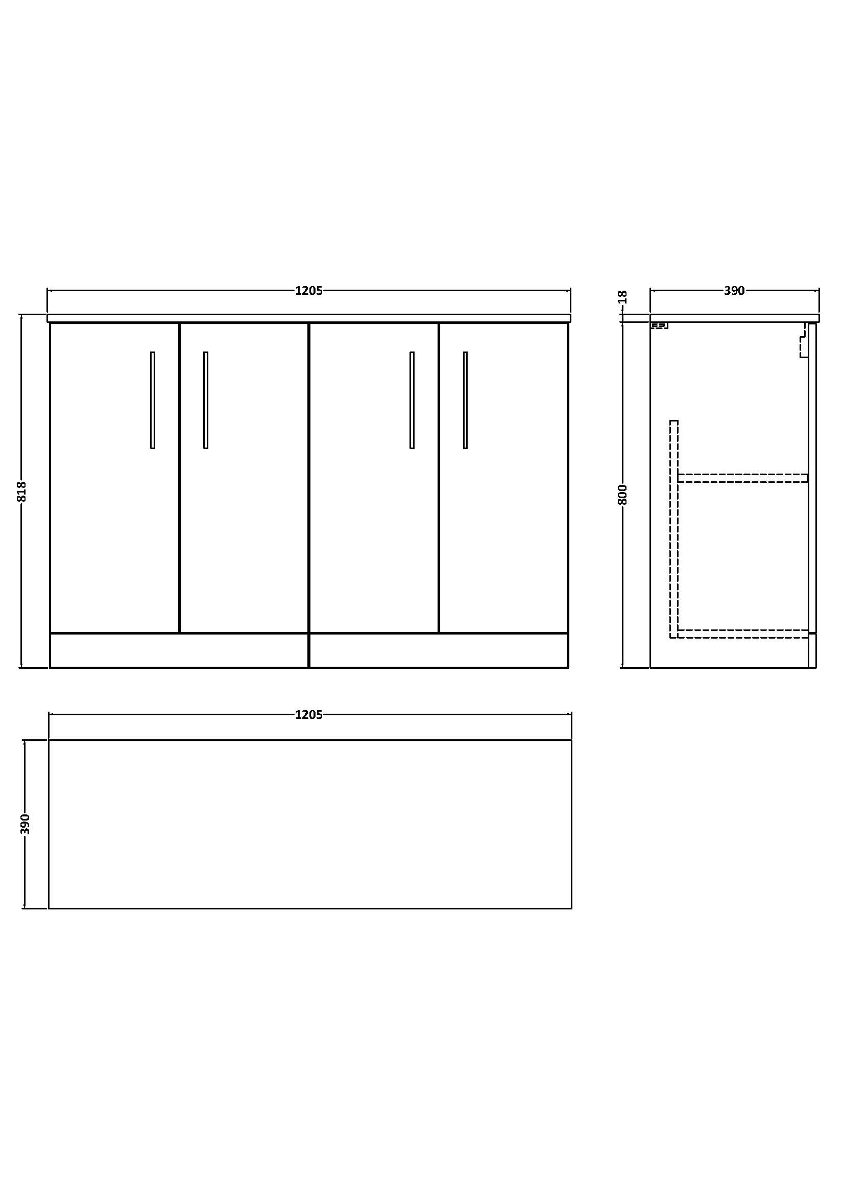 Nuie 1200mm Floor Standing 4 Door Vanity & Worktop ARN603W2 - Image 2