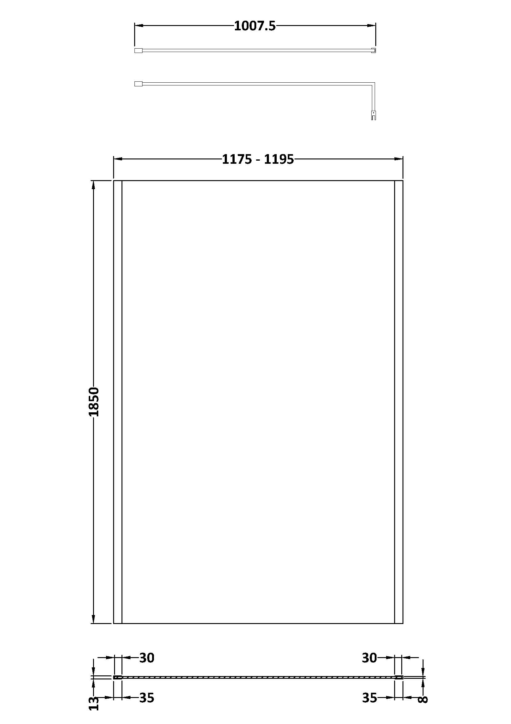 Nuie 1200mm Outer Framed Wetroom Screen with Support Bar WRSCOBP12 - Image 3