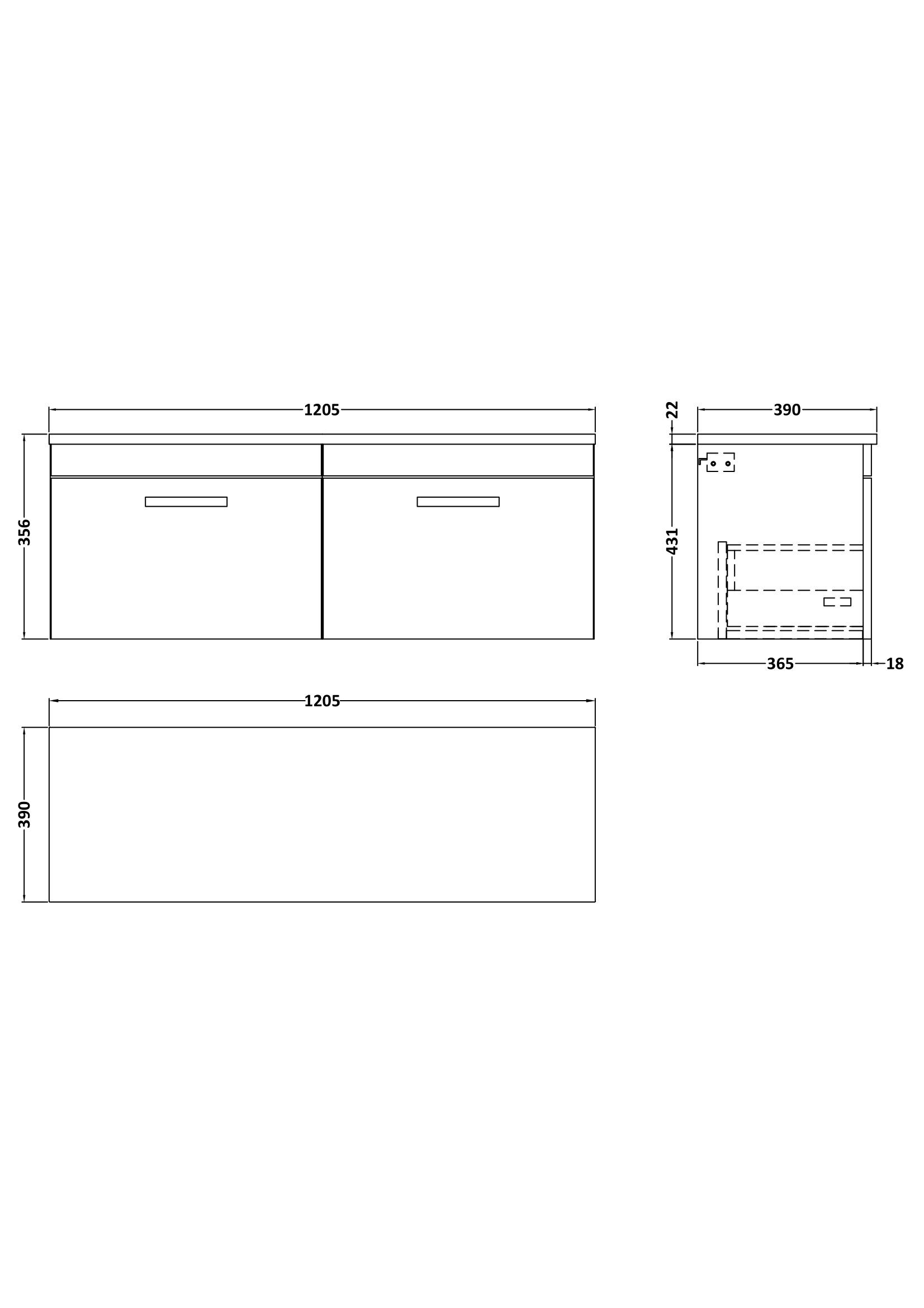 Nuie 1200mm Wall Hung 2-Drawer Unit & Laminate Worktop ATH041LSB2 - Image 2
