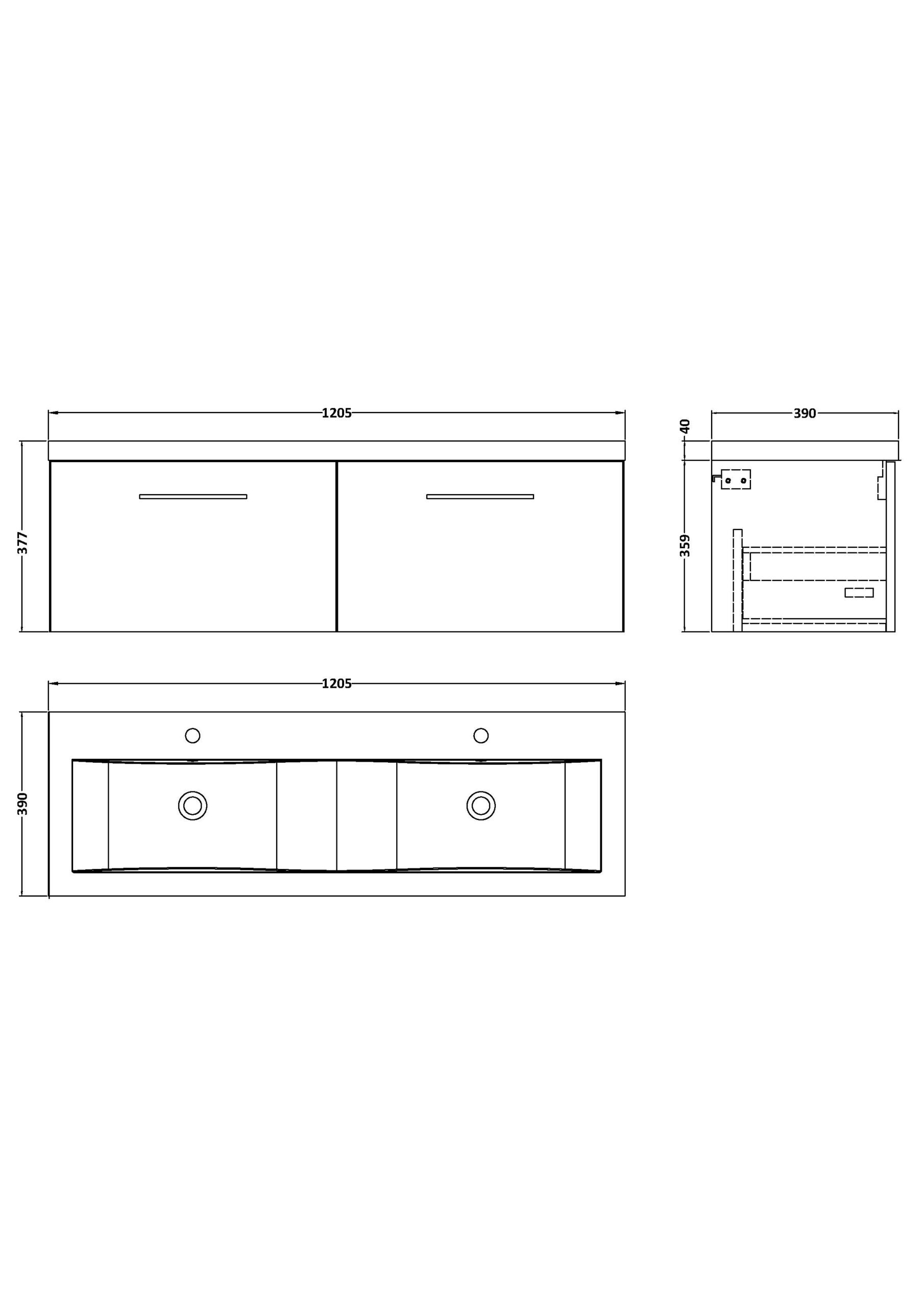 Nuie 1200mm Wall Hung 2-Drawer Vanity & Double Basin ARN2922F - Image 3