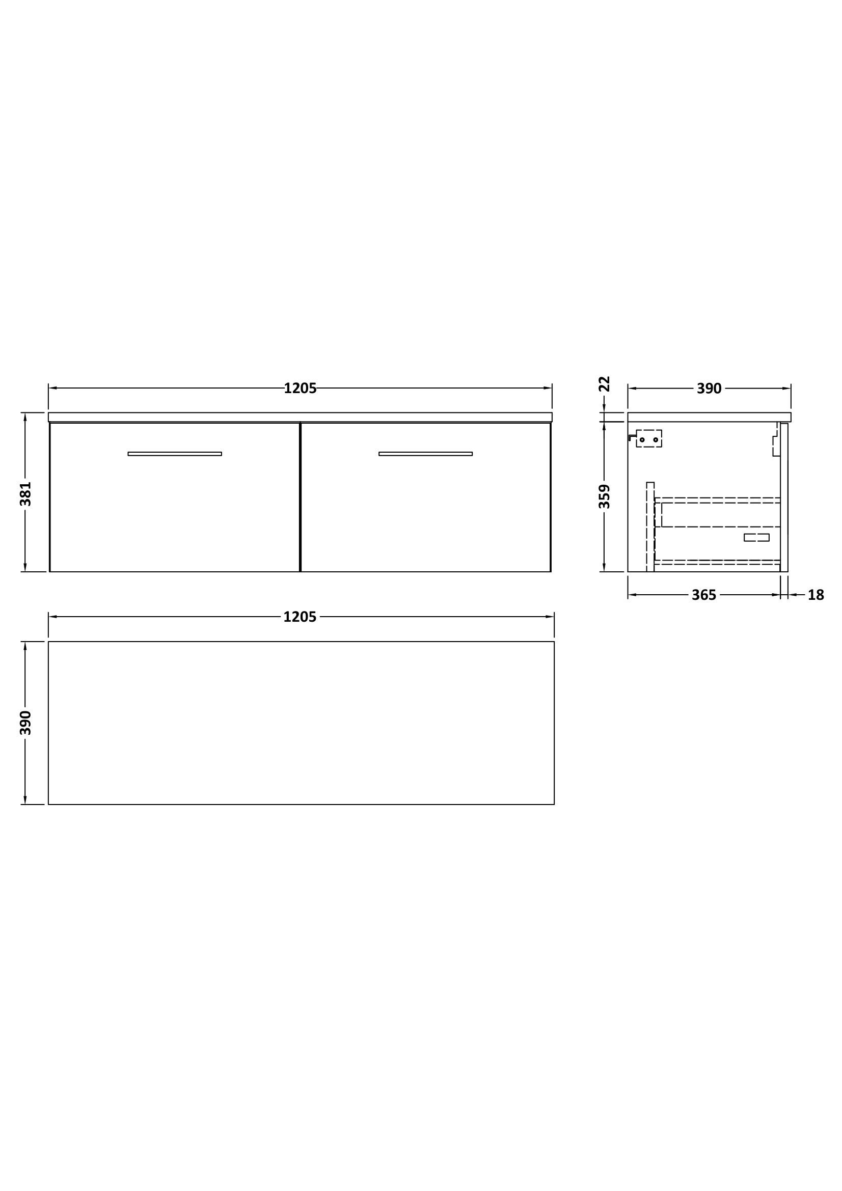 Nuie 1200mm Wall Hung 2-Drawer Vanity & Laminate Worktop ARN2222LBG2 - Image 2